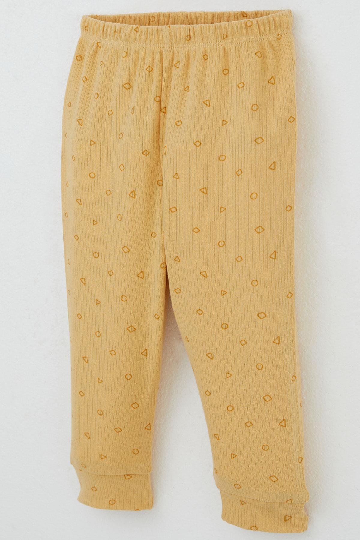 Breeze Erkek Bebek Pijama Takımı Omuzdan Patlı Minik Geometrik Şekiller Hardal Sarı (4 Ay-1 Yaş)