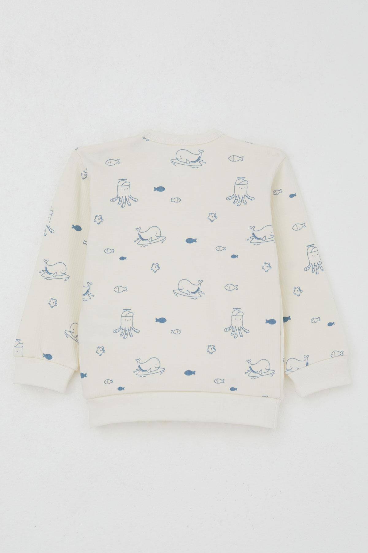 Breeze Erkek Bebek Pijama Takımı Omuzdan Patlı Sevimli Deniz Hayvanları Desenli Krem (4 Ay-1 Yaş)