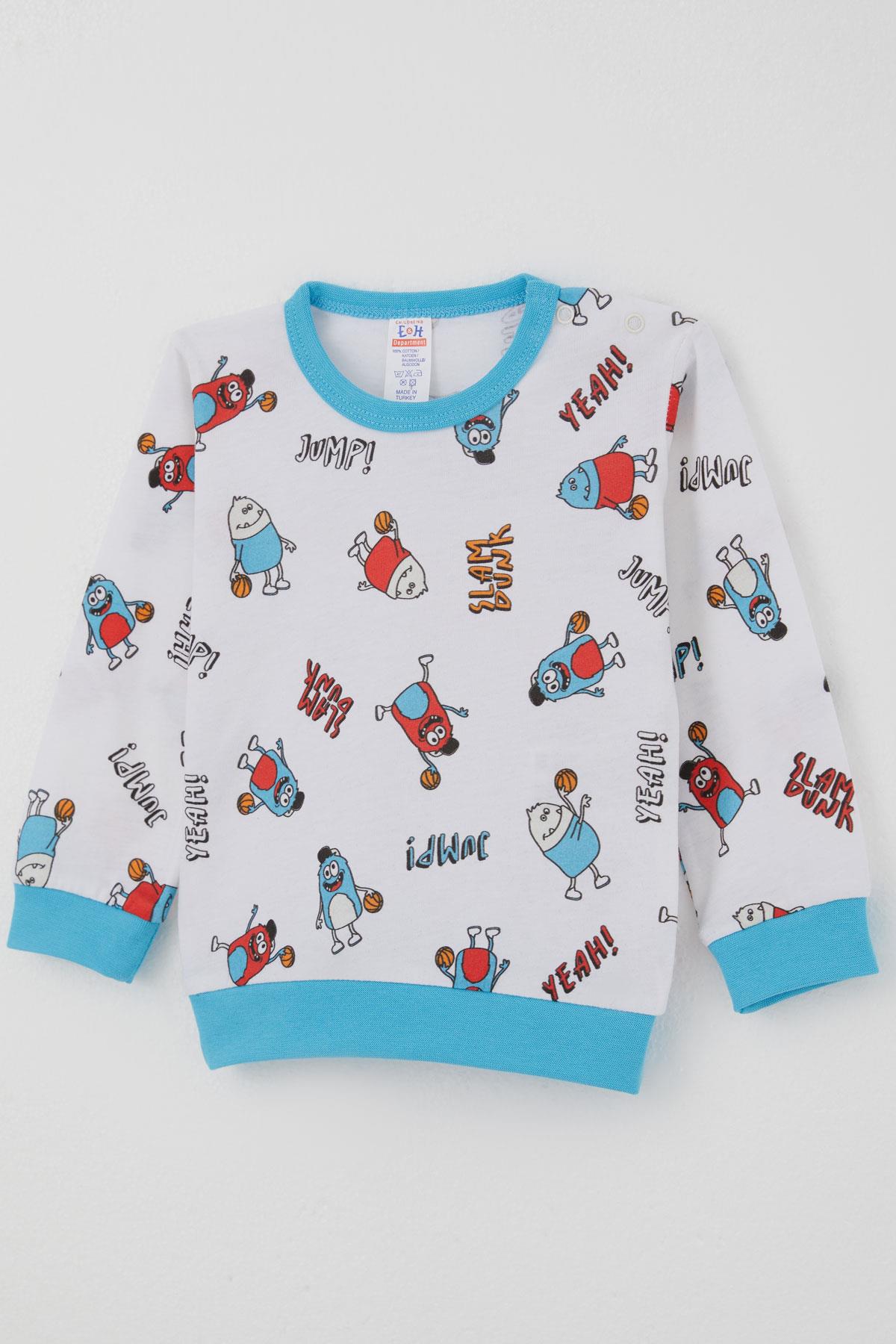 Breeze Erkek Bebek Pijama Takımı Omuzdan Patlı Mini Basket Yıldızı Beyaz (4 Ay-1 Yaş)