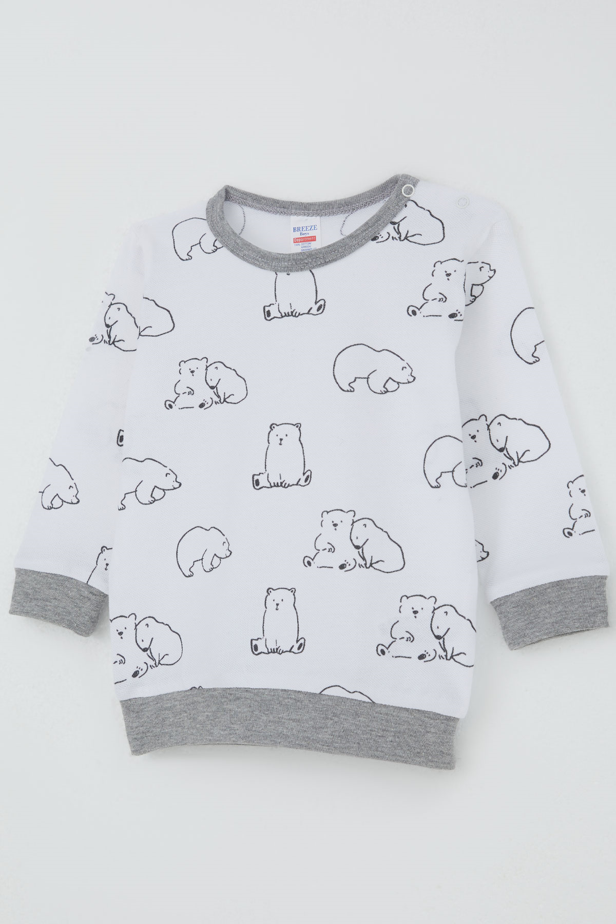 Breeze Erkek Bebek Pijama Takımı Omuzdan Patlı Sevimli Kutup Ayıcığı Desenli Beyaz (4 Ay-1 Yaş)