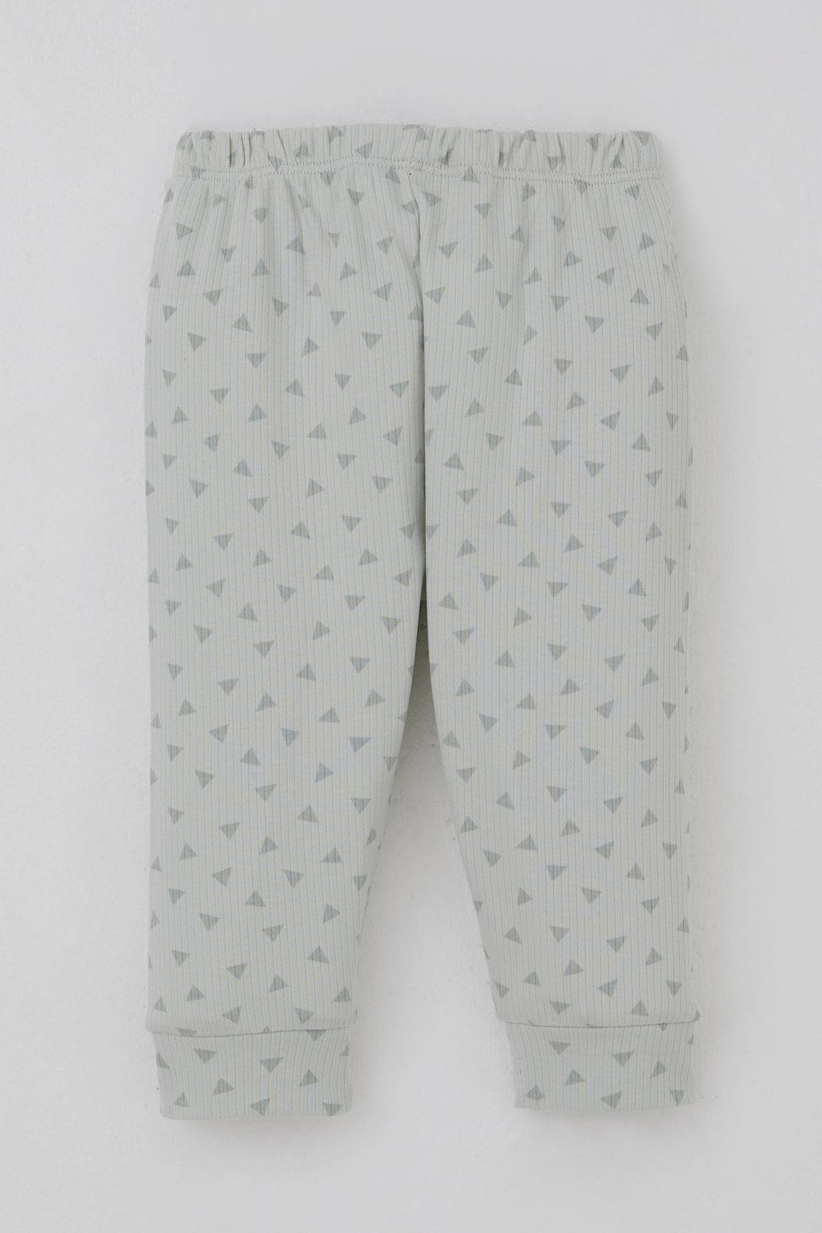 Breeze Erkek Bebek Pijama Takımı Omuzdan Patlı Minik Üçgenler Desenli Su Yeşili (4 Ay-1 Yaş)