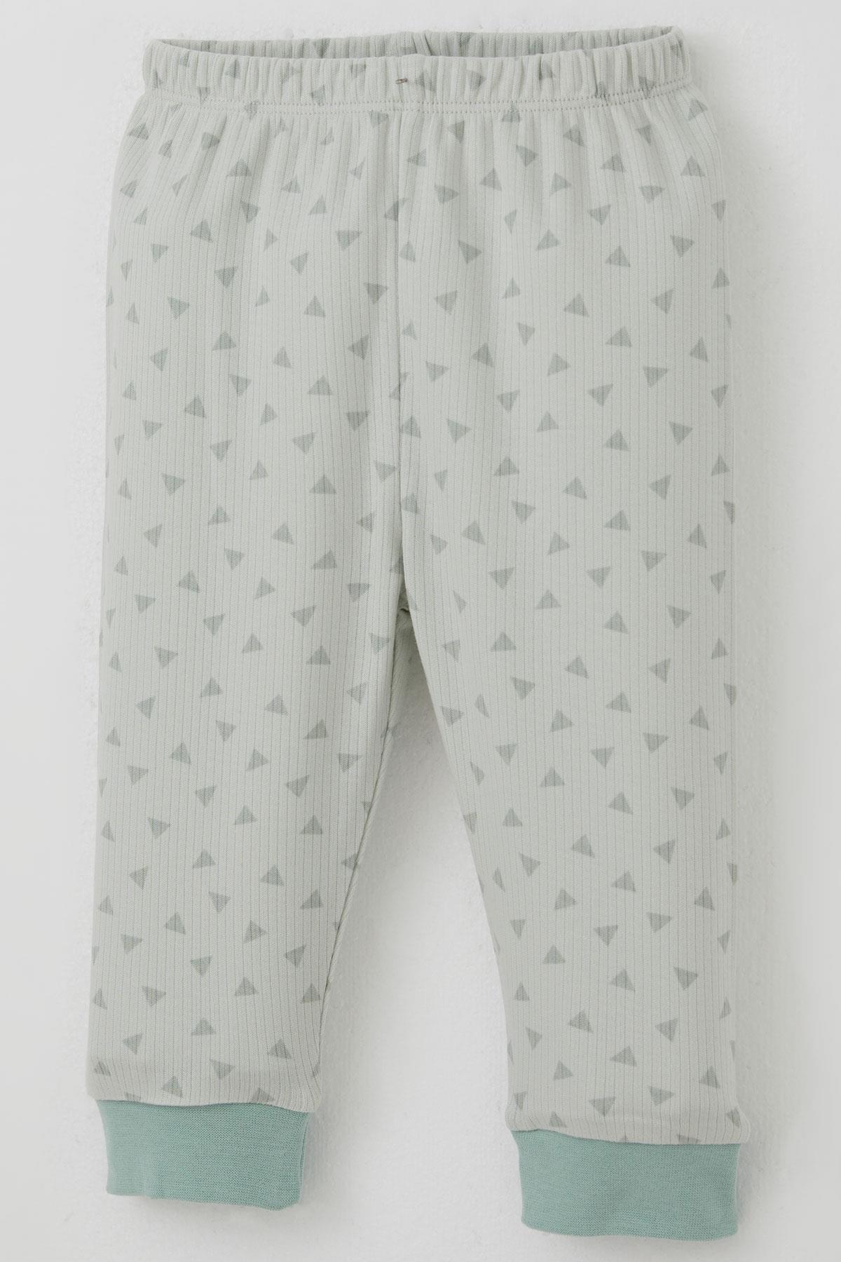 Breeze Erkek Bebek Pijama Takımı Omuzdan Patlı Mini Üçgenler Desenli Su Yeşili (4 Ay-1 Yaş)