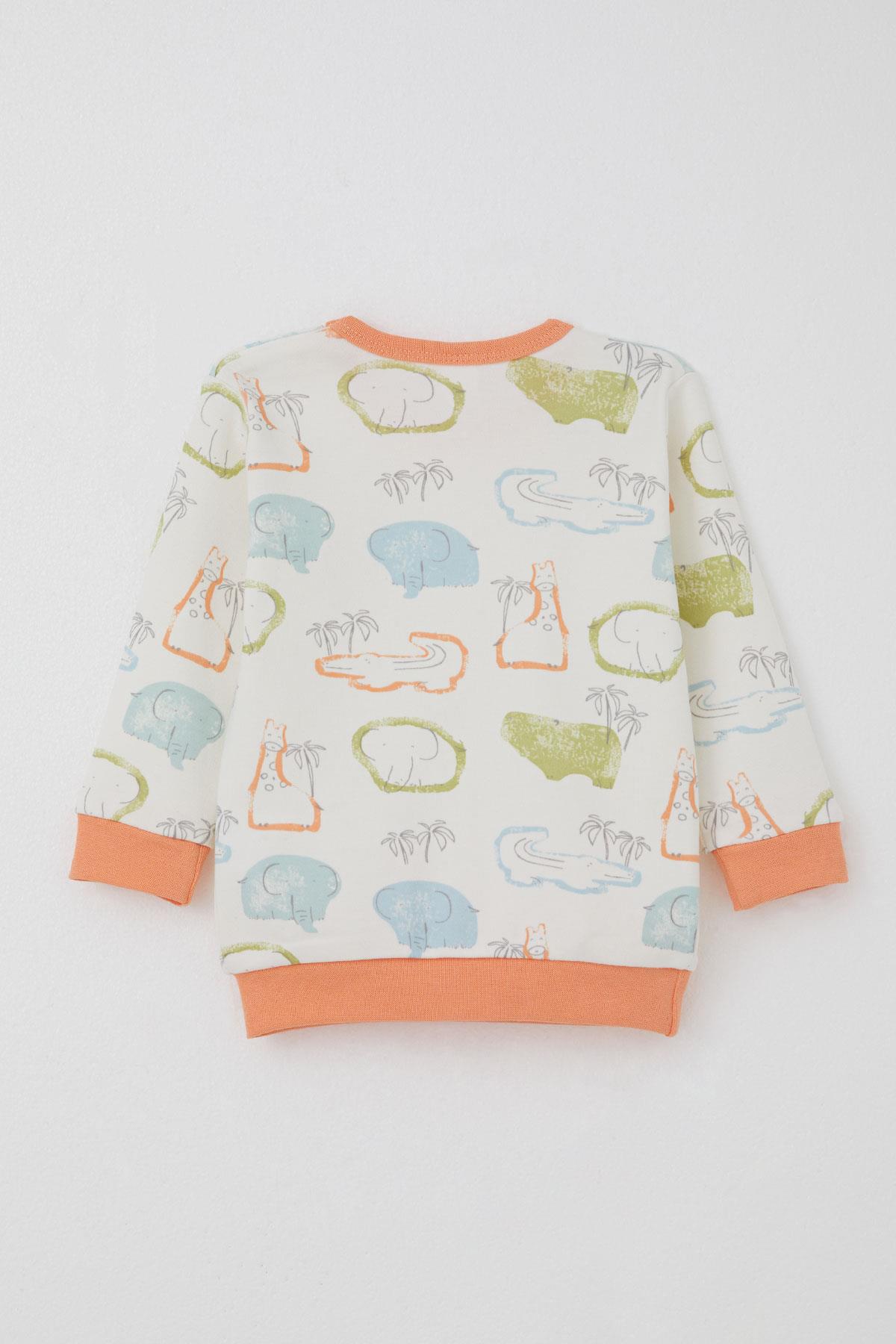 Breeze Erkek Bebek Pijama Takımı Omuzdan Patlı Safari Temalı Hayvancıklar Desenli Ekru (4 Ay-1 Yaş)