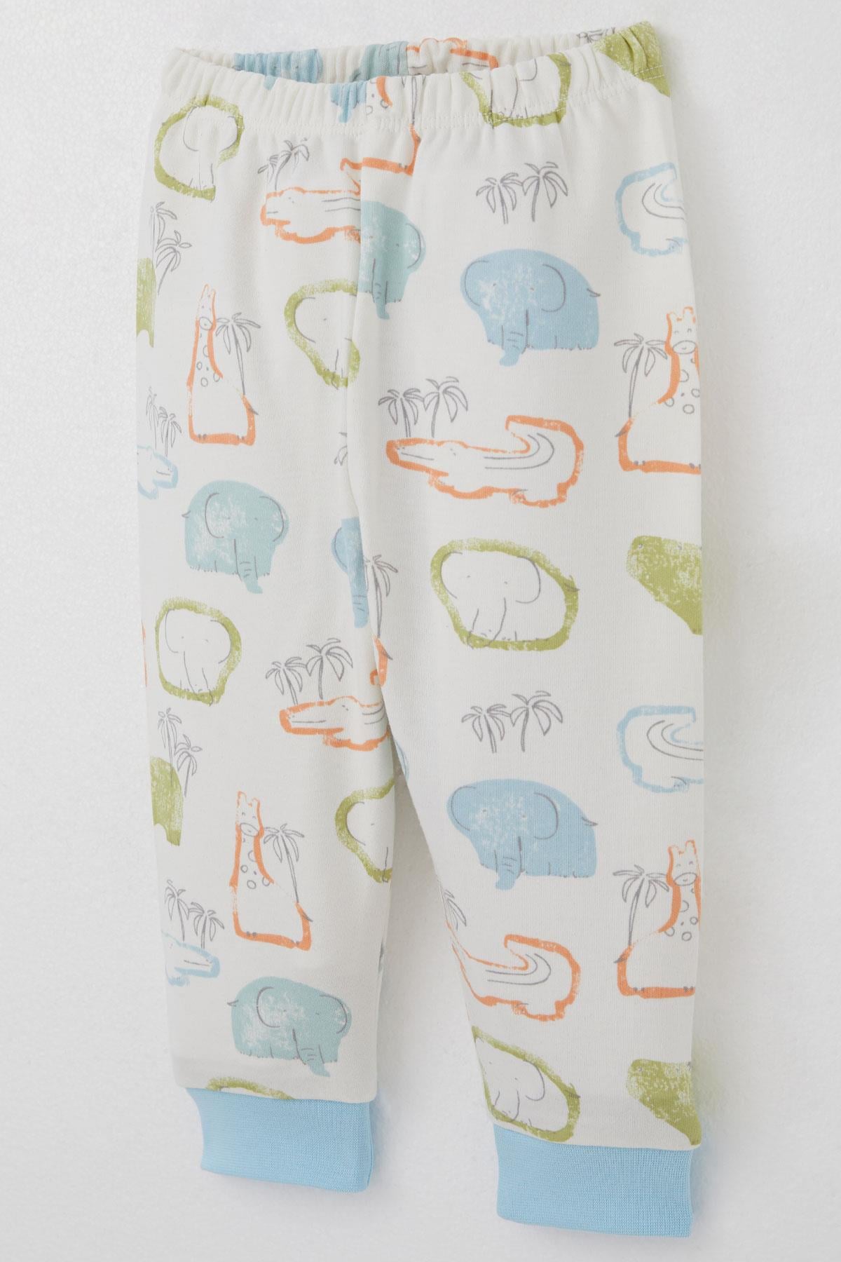 Breeze Erkek Bebek Pijama Takımı Omuzdan Patlı Safari Temalı Hayvancıklar Desenli Ekru (4 Ay-1 Yaş)