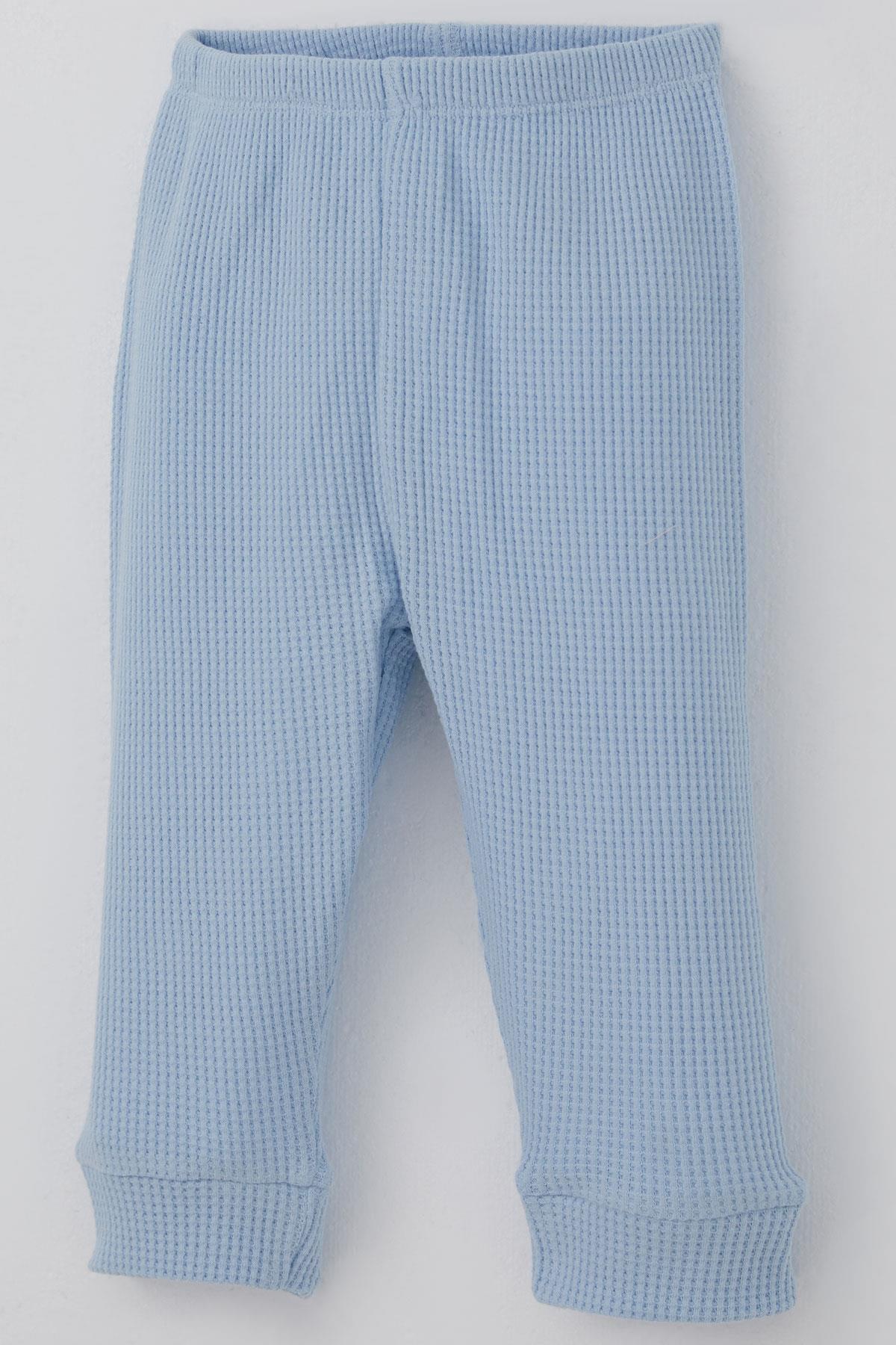 Breeze Erkek Bebek Pijama Takımı Omuzdan Patlı Kanguru Cepli Gülenyüz Armalı Açık Mavi (4 Ay-1 Yaş)