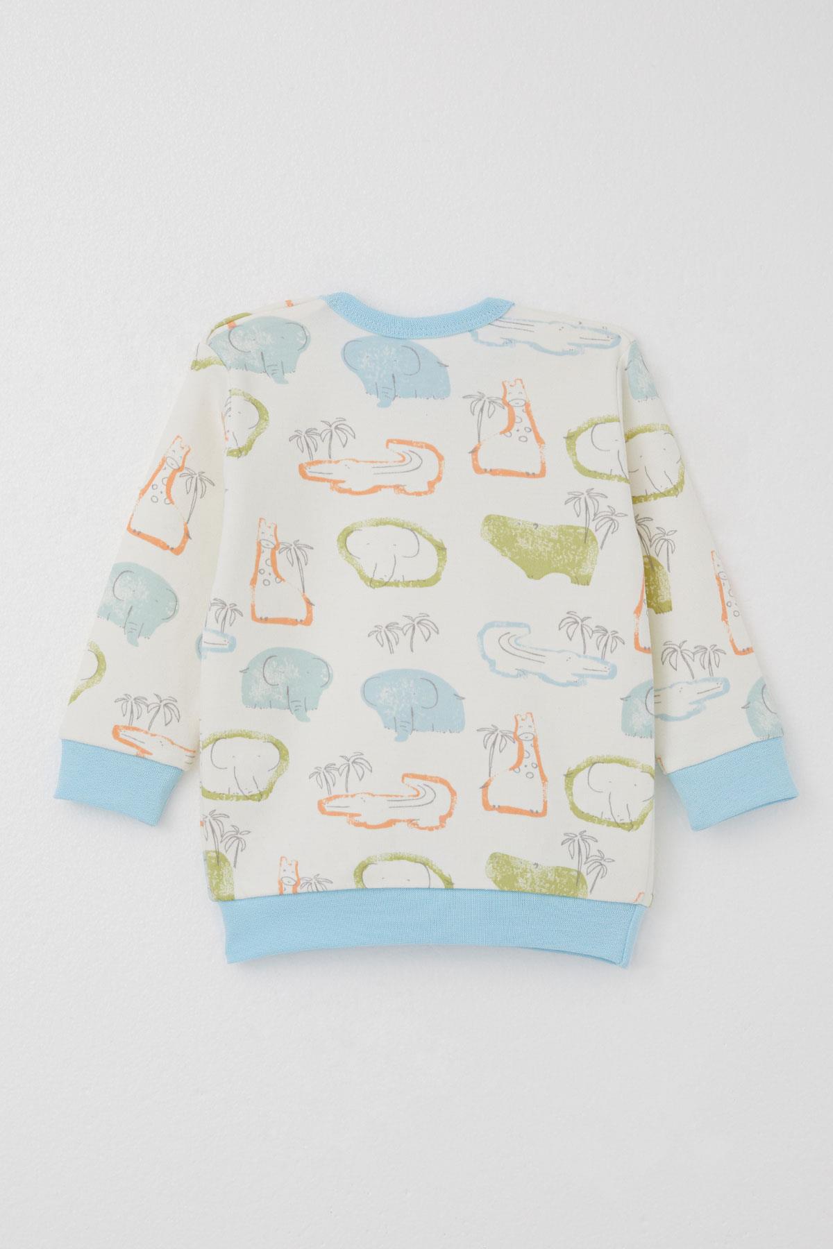 Breeze Erkek Bebek Pijama Takımı Omuzdan Patlı Safari Temalı Hayvancıklar Desenli Ekru (4 Ay-1 Yaş)