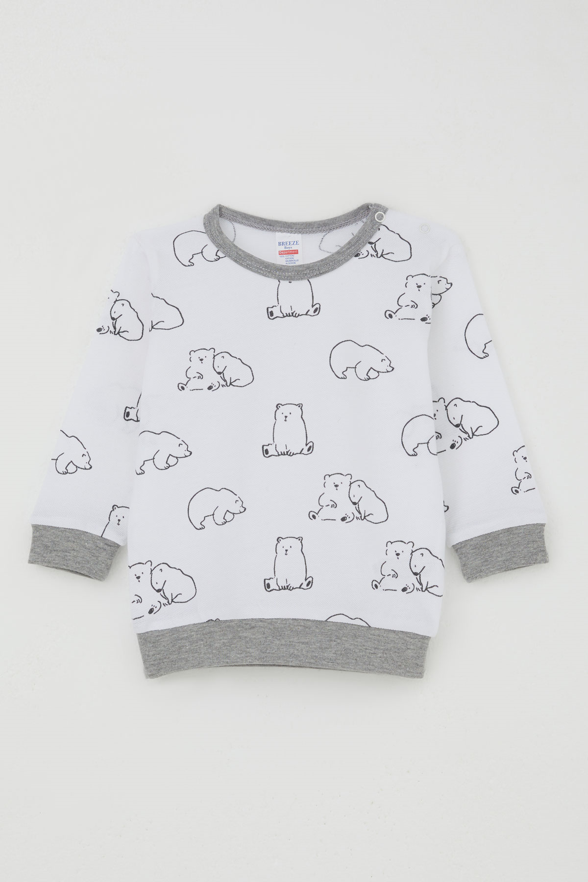 Breeze Erkek Bebek Pijama Takımı Omuzdan Patlı Sevimli Kutup Ayıcığı Desenli Beyaz (4 Ay-1 Yaş)