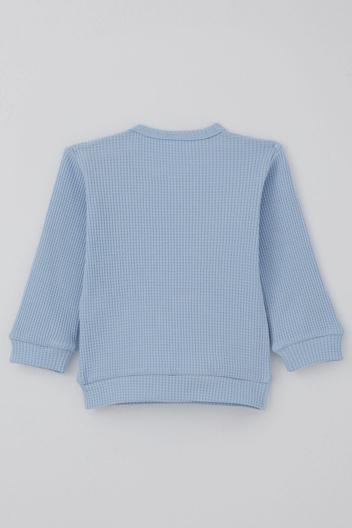 Breeze Erkek Bebek Pijama Takımı Omuzdan Patlı Kanguru Cepli Gülenyüz Armalı Açık Mavi (4 Ay-1 Yaş)