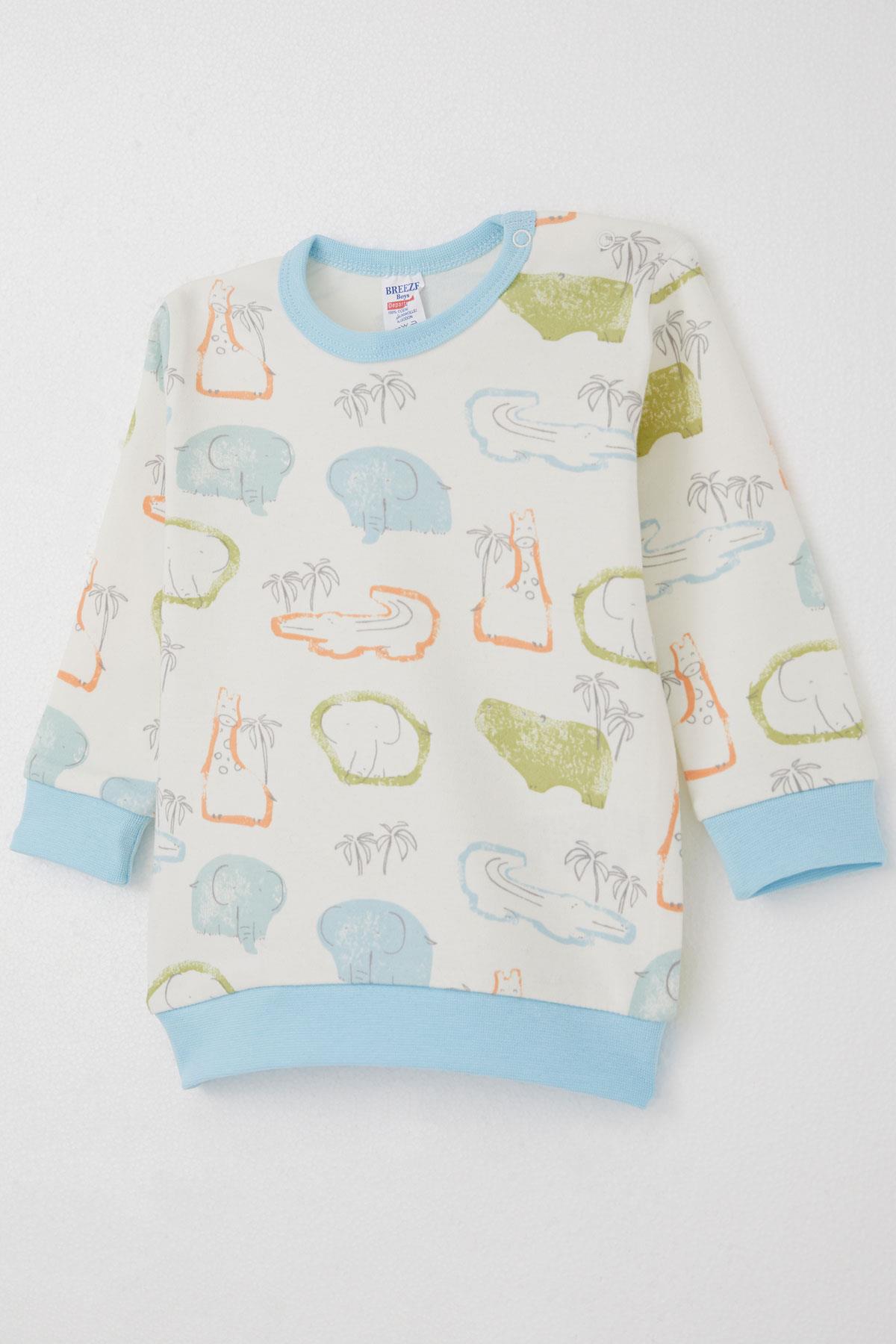 Breeze Erkek Bebek Pijama Takımı Omuzdan Patlı Safari Temalı Hayvancıklar Desenli Ekru (4 Ay-1 Yaş)