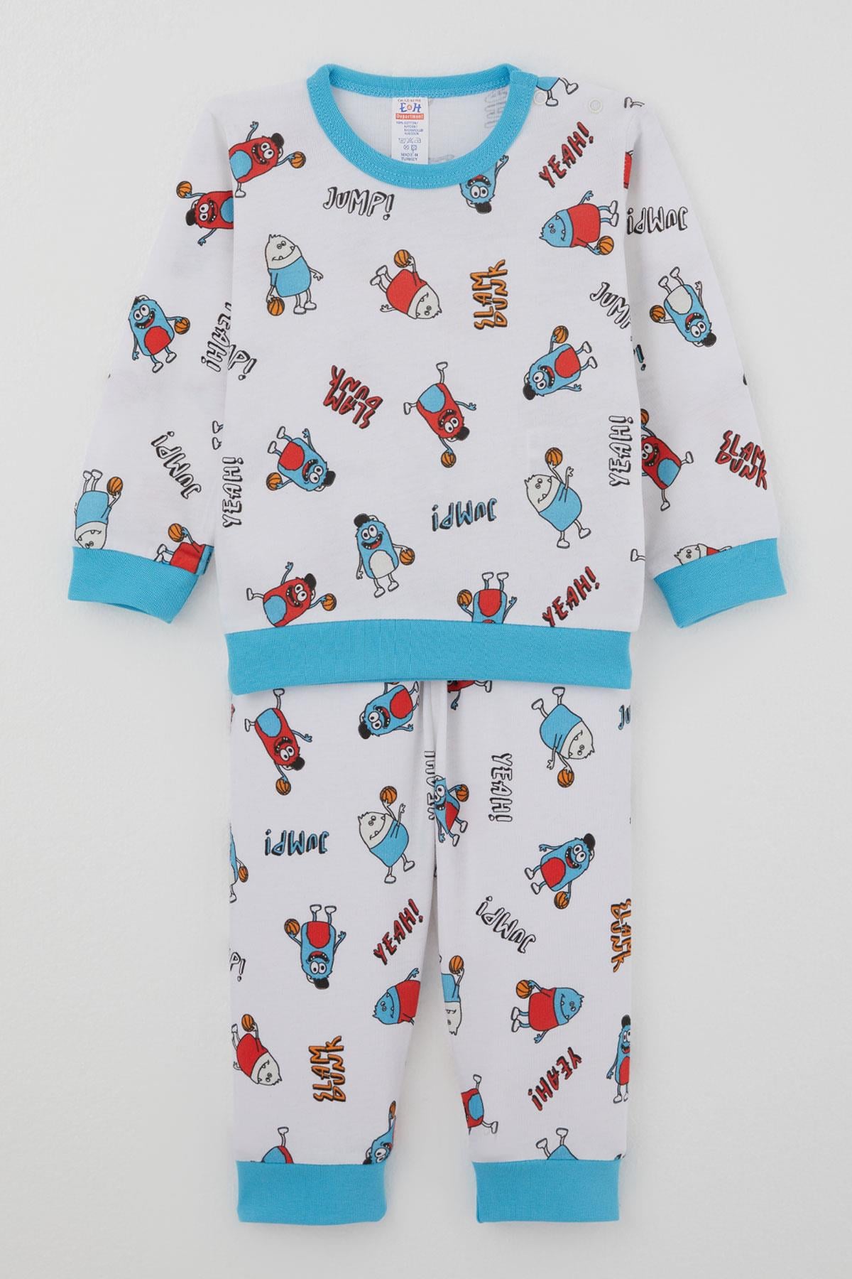 Breeze Erkek Bebek Pijama Takımı Omuzdan Patlı Mini Basket Yıldızı Beyaz (4 Ay-1 Yaş)