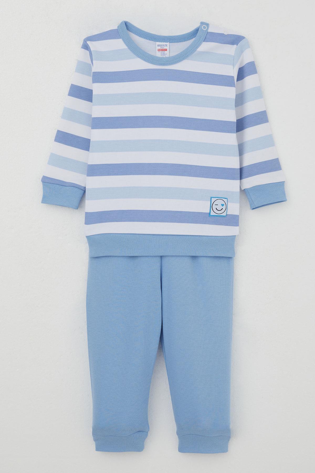 Breeze Erkek Bebek Pijama Takımı Omuzdan Patlı Sevgi Temalı Emoji Armalı Karışık Renk (4 Ay-1 Yaş)