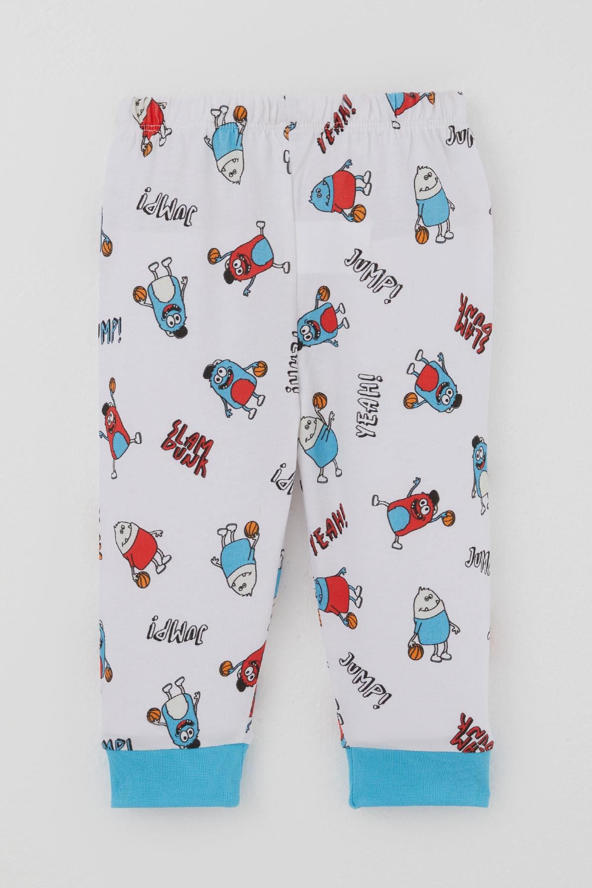Breeze Erkek Bebek Pijama Takımı Omuzdan Patlı Mini Basket Yıldızı Beyaz (4 Ay-1 Yaş)