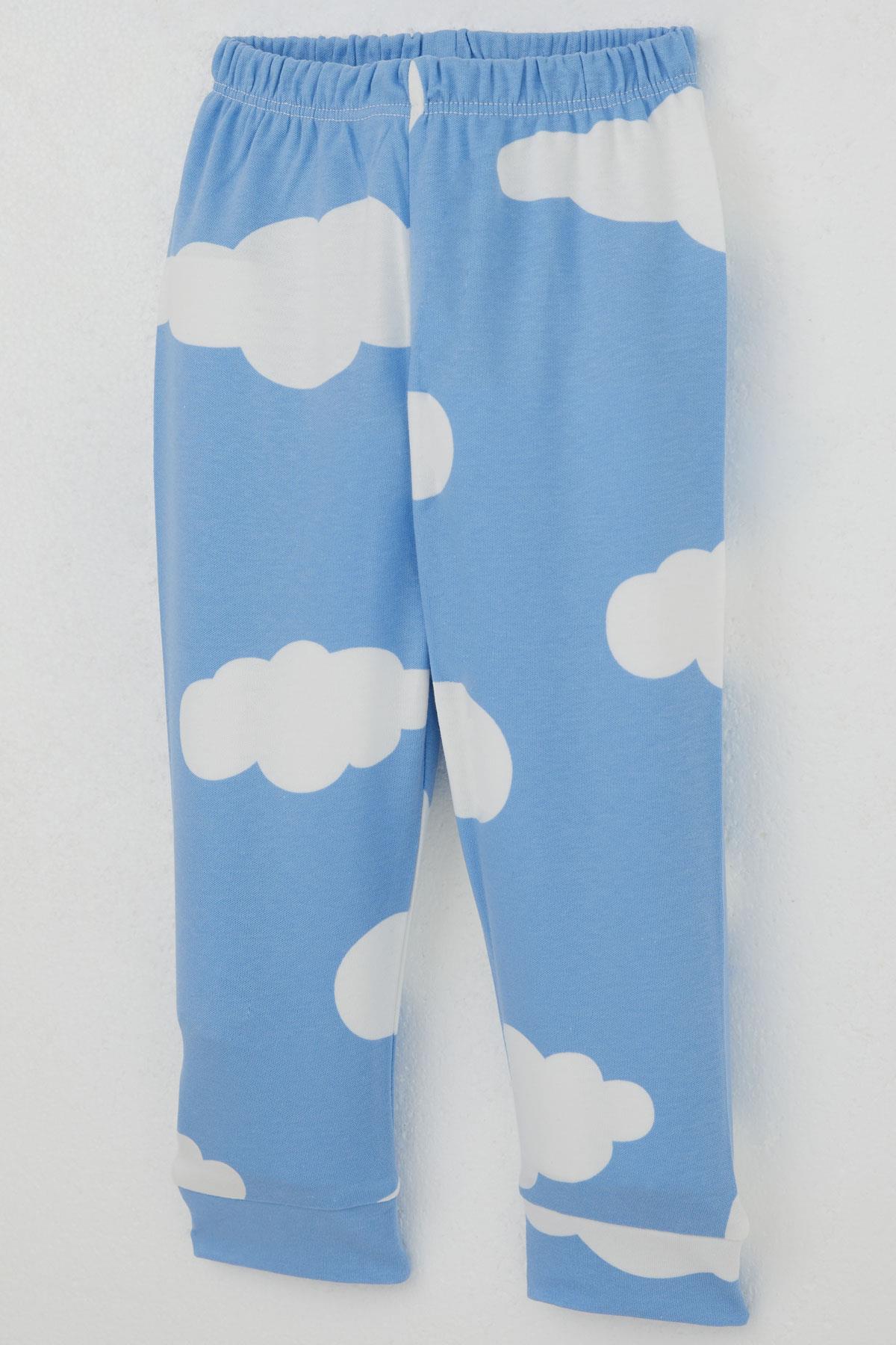 Breeze Erkek Bebek Pijama Takımı Omuzdan Patlı Bulut Desenli Mavi (4 Ay-1 Yaş)