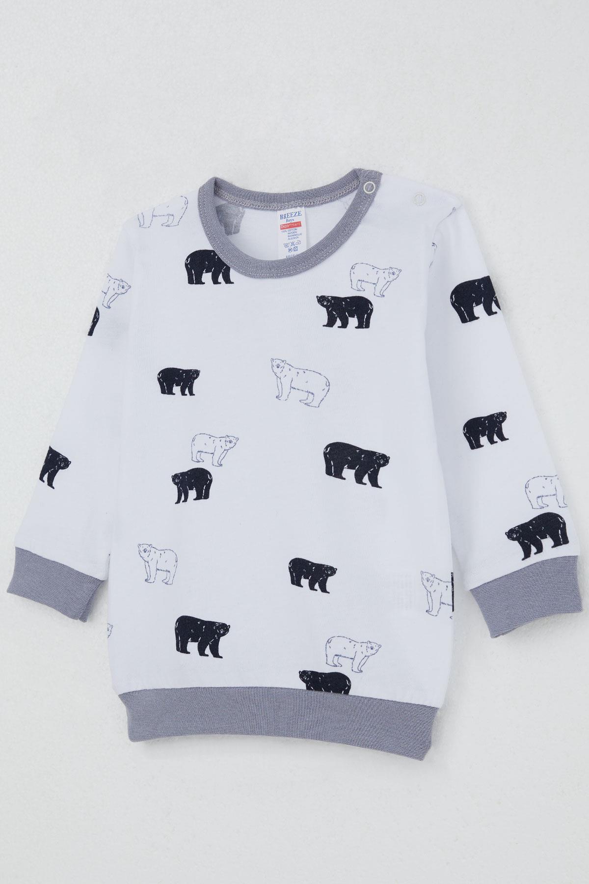 Breeze Erkek Bebek Pijama Takımı Omuzdan Patlı Sevimli Kutup Ayıcığı Desenli Beyaz (4 Ay-1 Yaş)