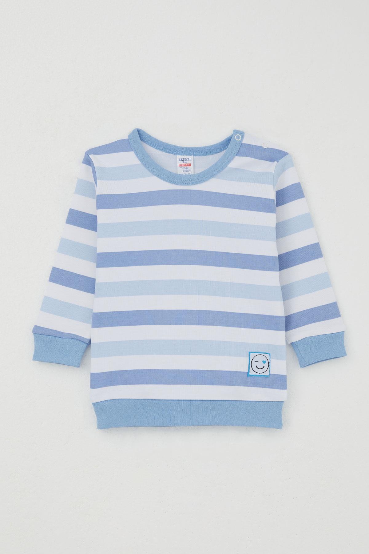 Breeze Erkek Bebek Pijama Takımı Omuzdan Patlı Sevgi Temalı Emoji Armalı Karışık Renk (4 Ay-1 Yaş)