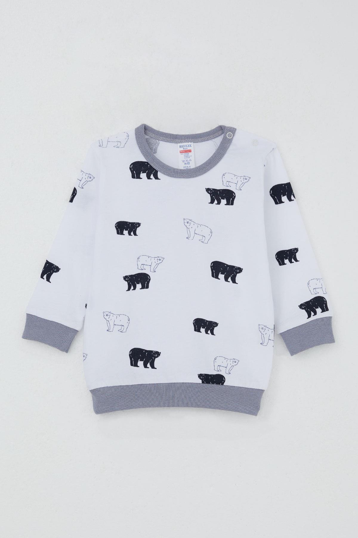 Breeze Erkek Bebek Pijama Takımı Omuzdan Patlı Sevimli Kutup Ayıcığı Desenli Beyaz (4 Ay-1 Yaş)