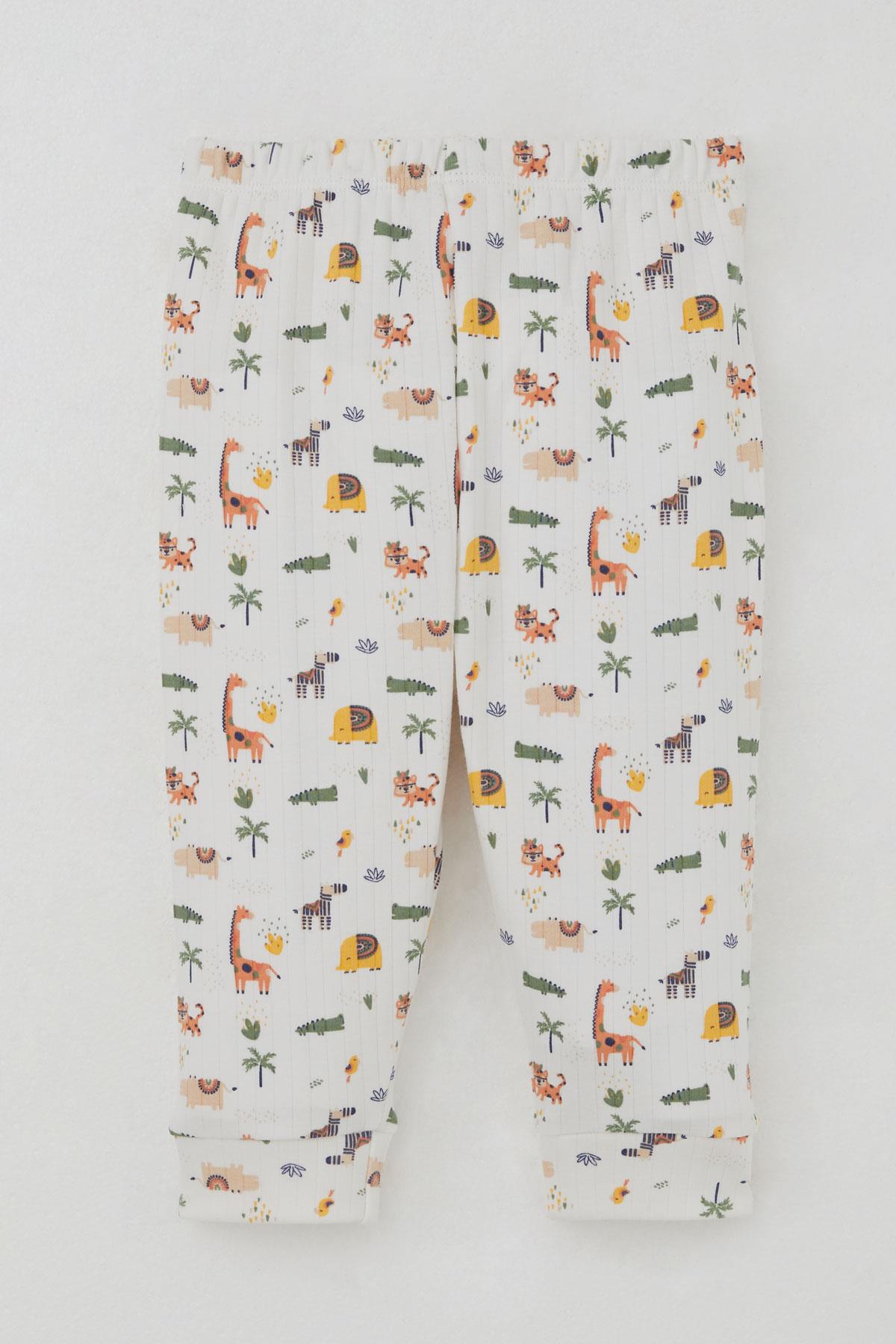 Breeze Erkek Bebek Pijama Takımı Omuzdan Patlı Bebek Hayvanat Bahçesi Ekru (4 Ay-1 Yaş)