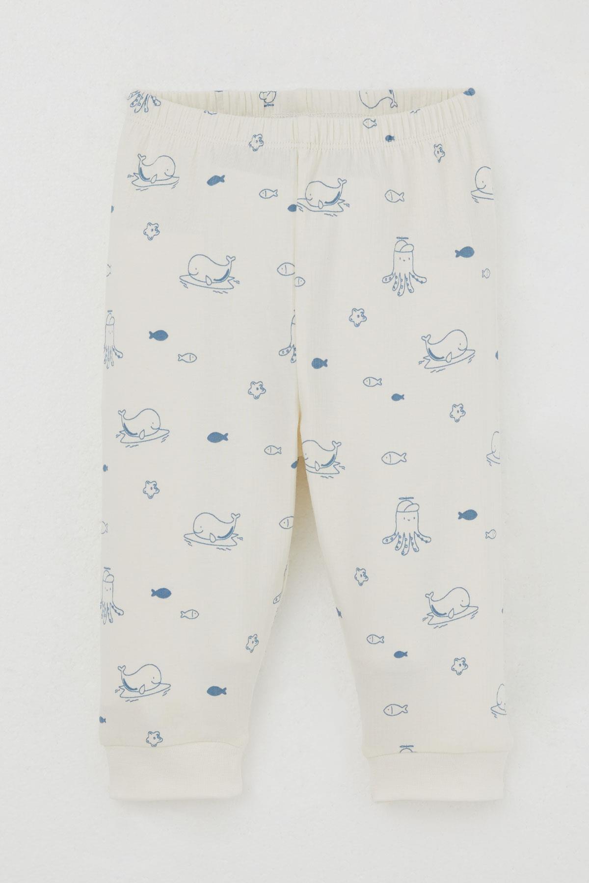 Breeze Erkek Bebek Pijama Takımı Omuzdan Patlı Sevimli Deniz Hayvanları Desenli Krem (4 Ay-1 Yaş)