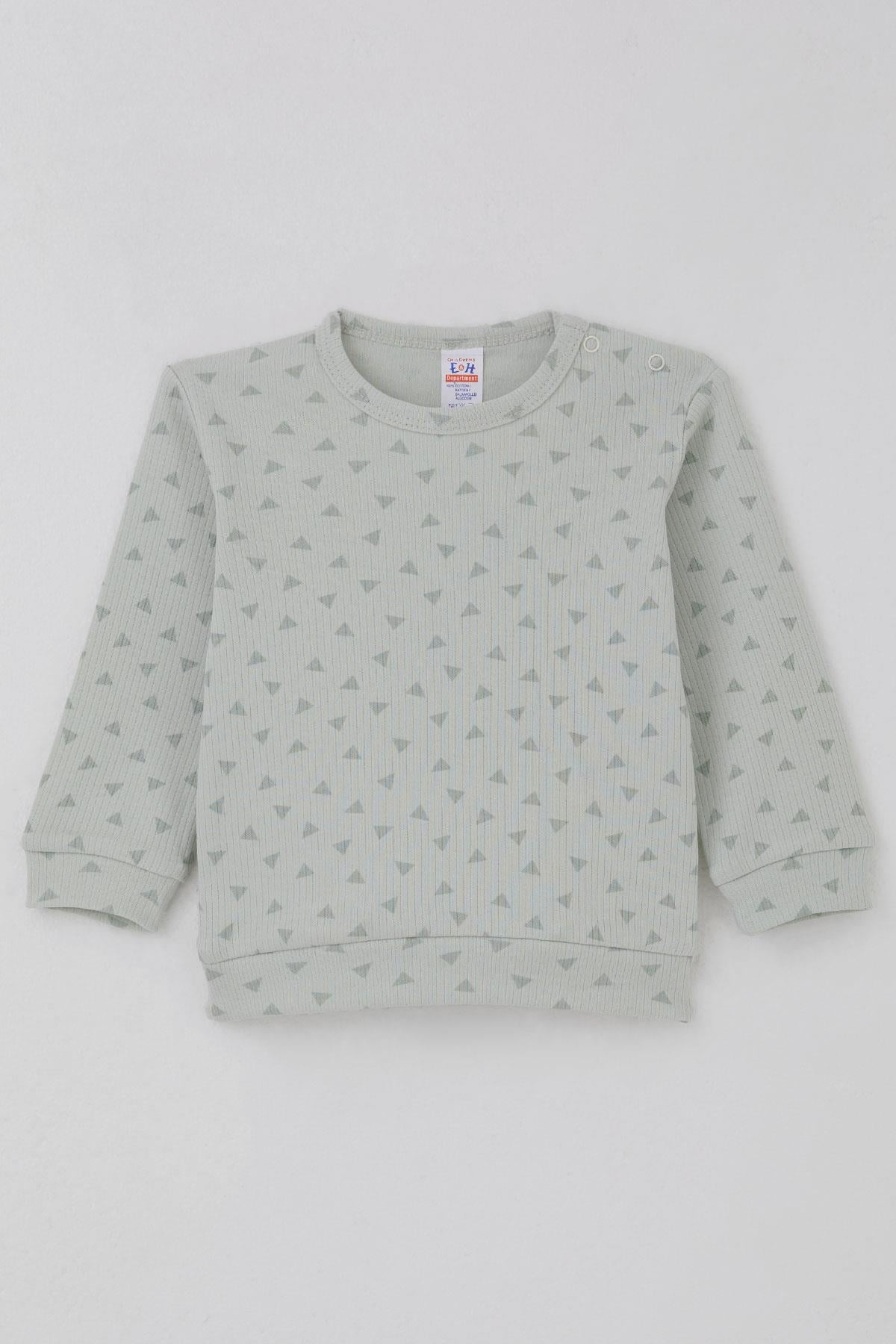 Breeze Erkek Bebek Pijama Takımı Omuzdan Patlı Minik Üçgenler Desenli Su Yeşili (4 Ay-1 Yaş)
