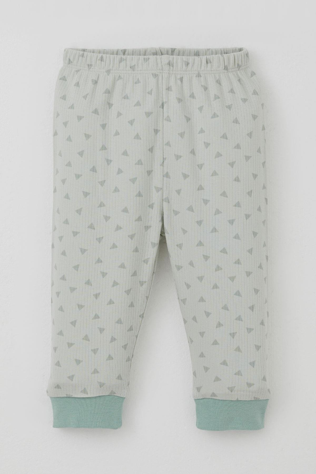 Breeze Erkek Bebek Pijama Takımı Omuzdan Patlı Mini Üçgenler Desenli Su Yeşili (4 Ay-1 Yaş)