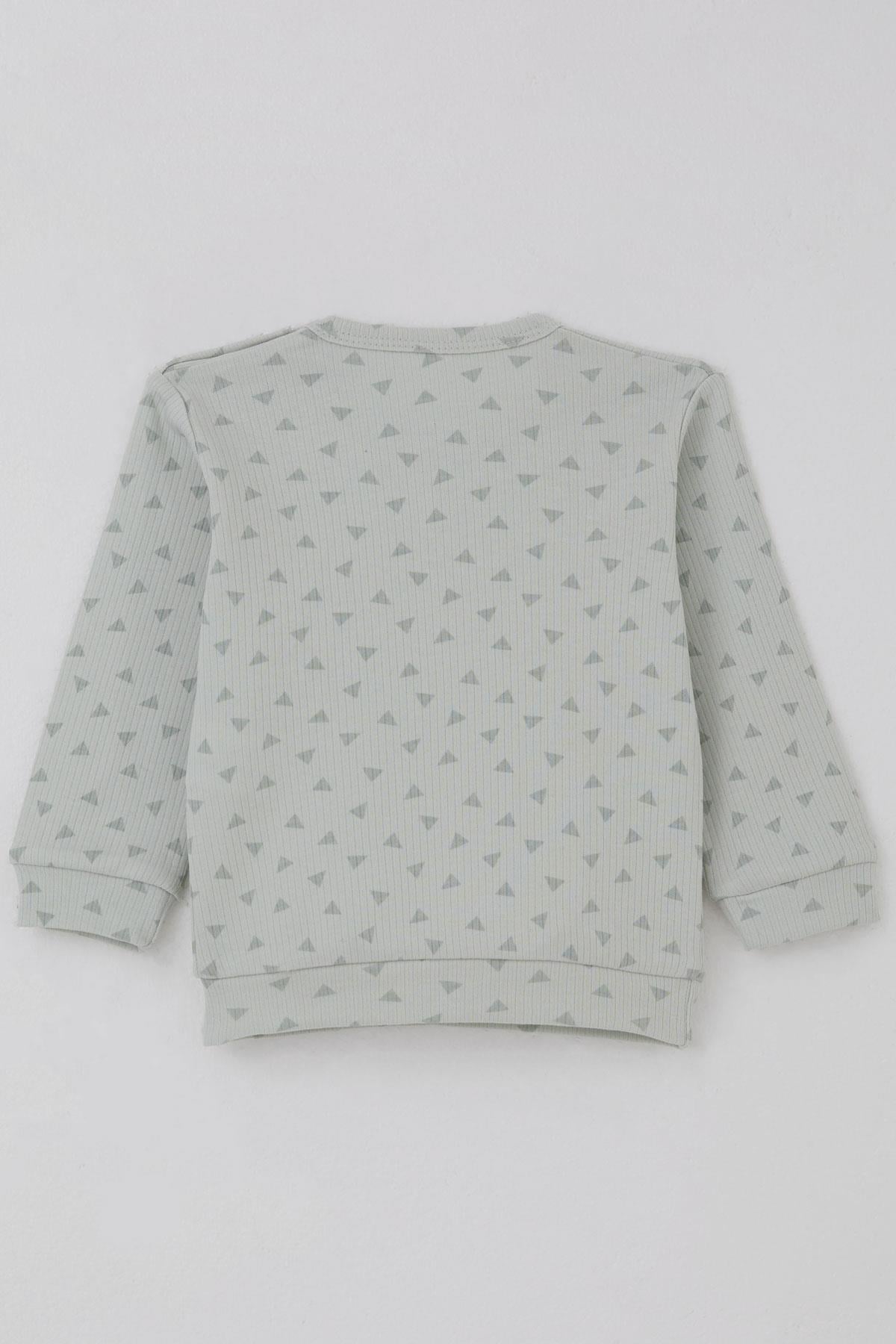 Breeze Erkek Bebek Pijama Takımı Omuzdan Patlı Minik Üçgenler Desenli Su Yeşili (4 Ay-1 Yaş)