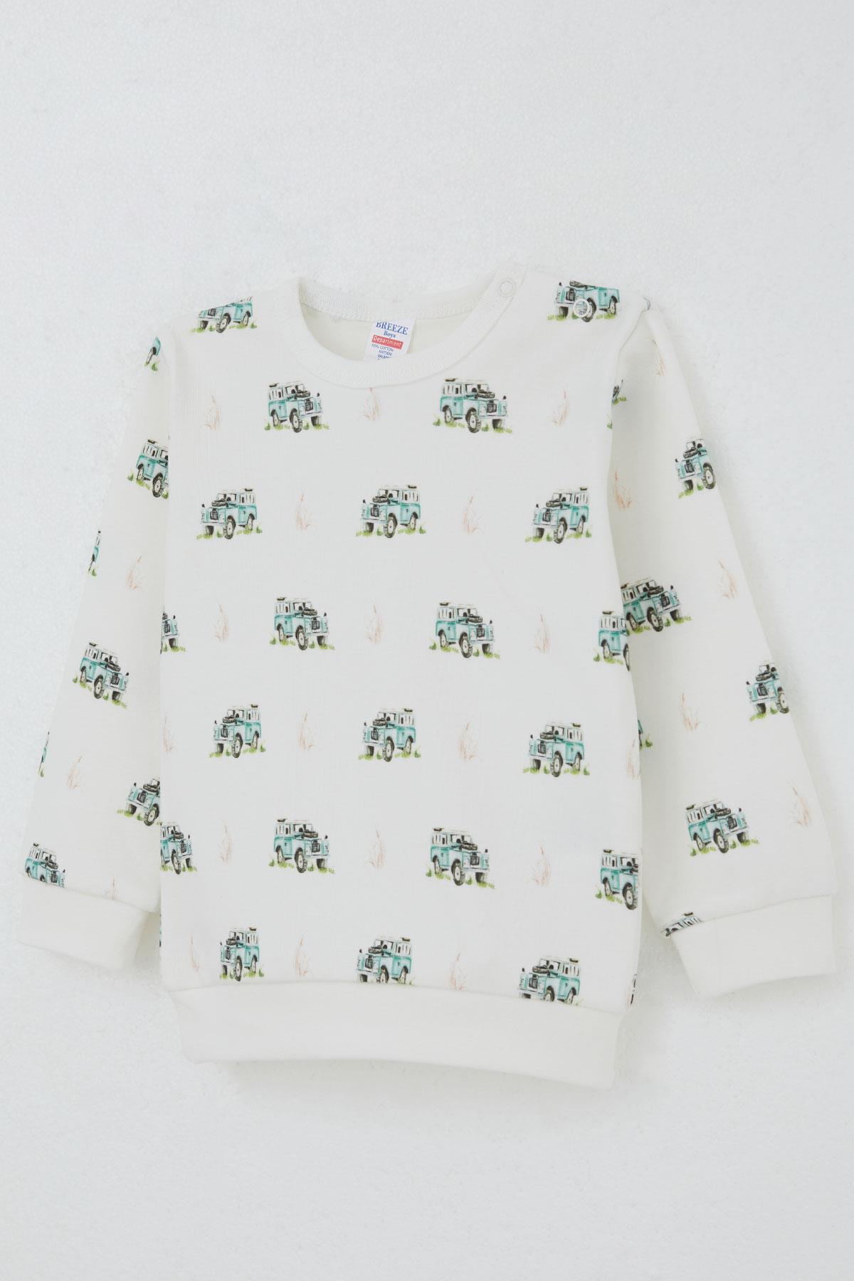 Breeze Erkek Bebek Pijama Takımı Omuzdan Patlı Macera Temalı Küçük Kaşif Ekru (4 Ay-1 Yaş)