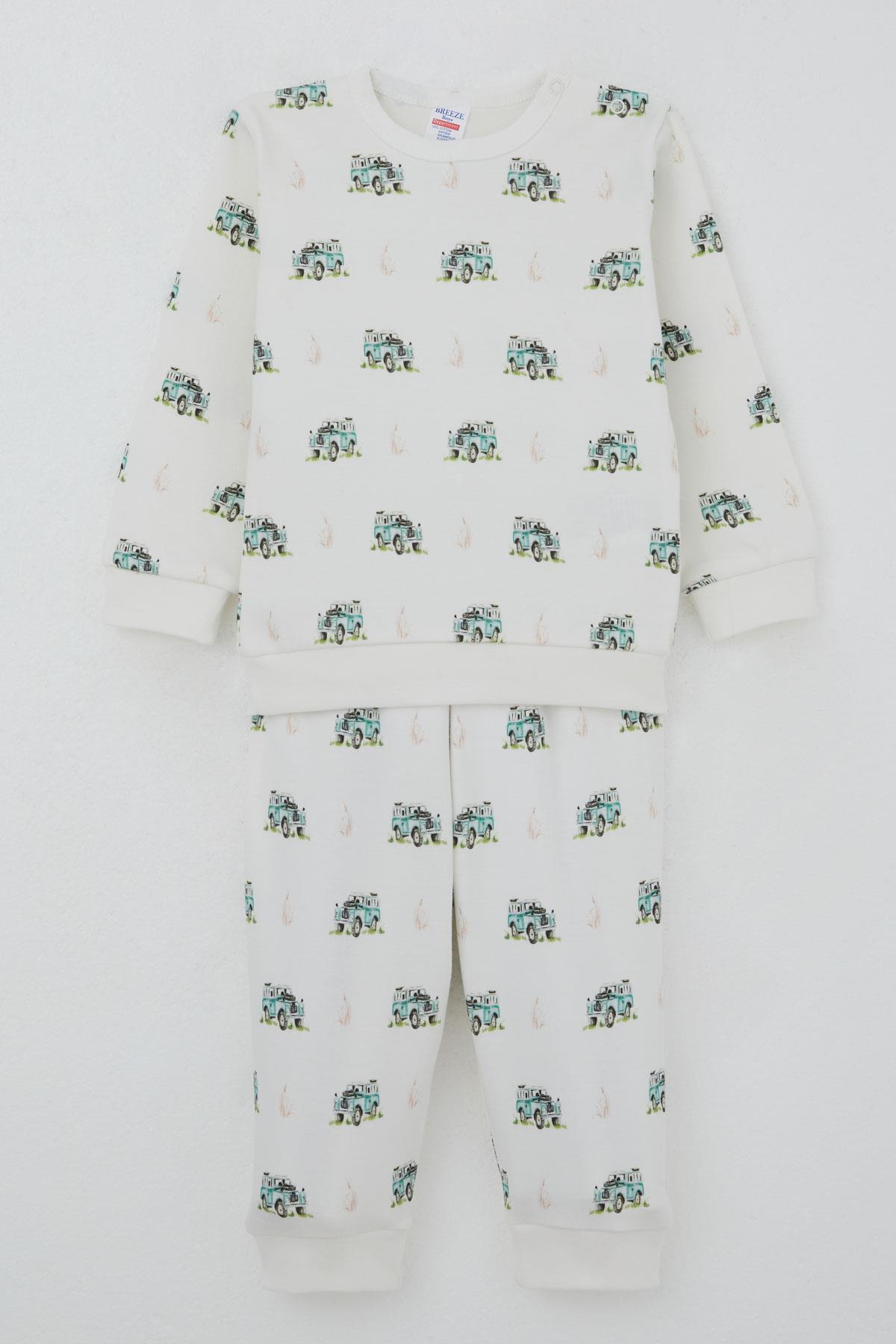 Breeze Erkek Bebek Pijama Takımı Omuzdan Patlı Macera Temalı Küçük Kaşif Ekru (4 Ay-1 Yaş)