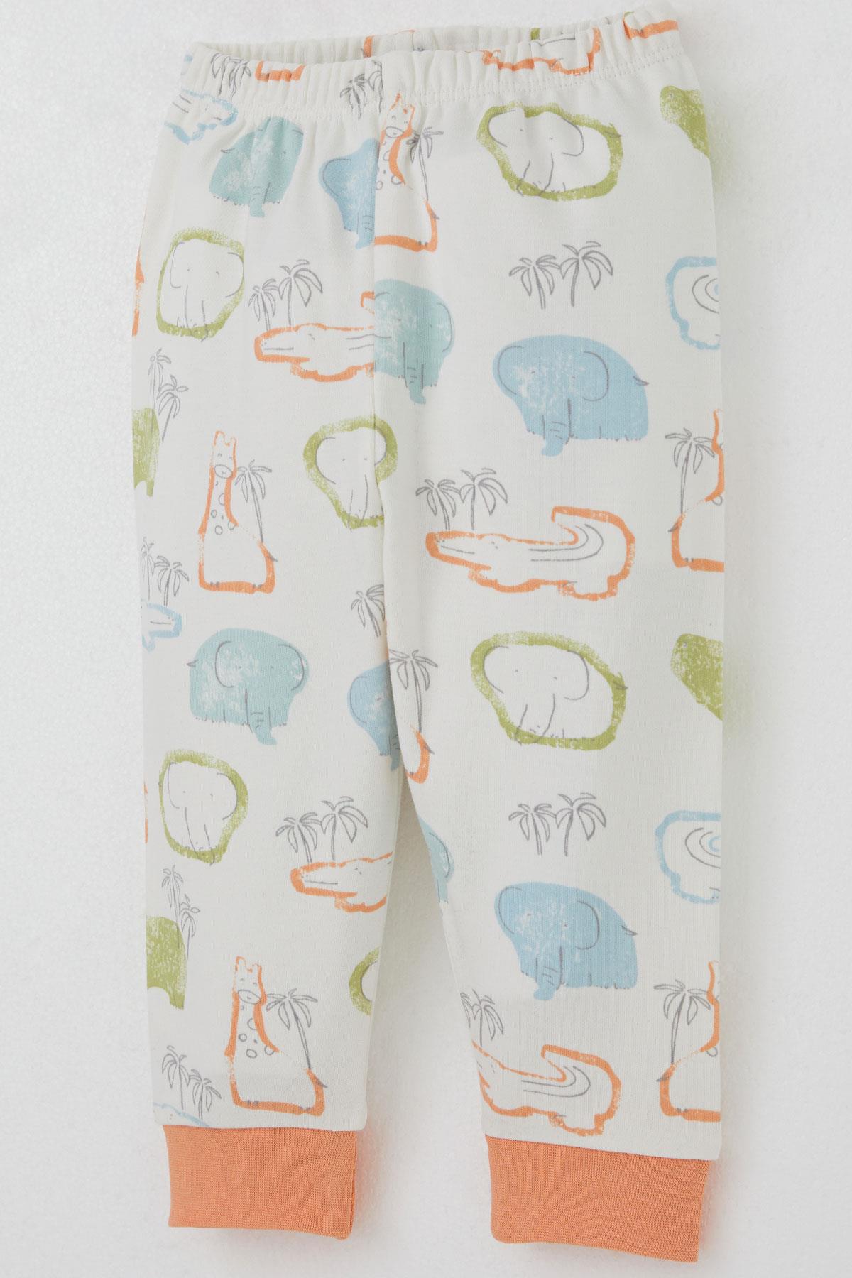 Breeze Erkek Bebek Pijama Takımı Omuzdan Patlı Safari Temalı Hayvancıklar Desenli Ekru (4 Ay-1 Yaş)