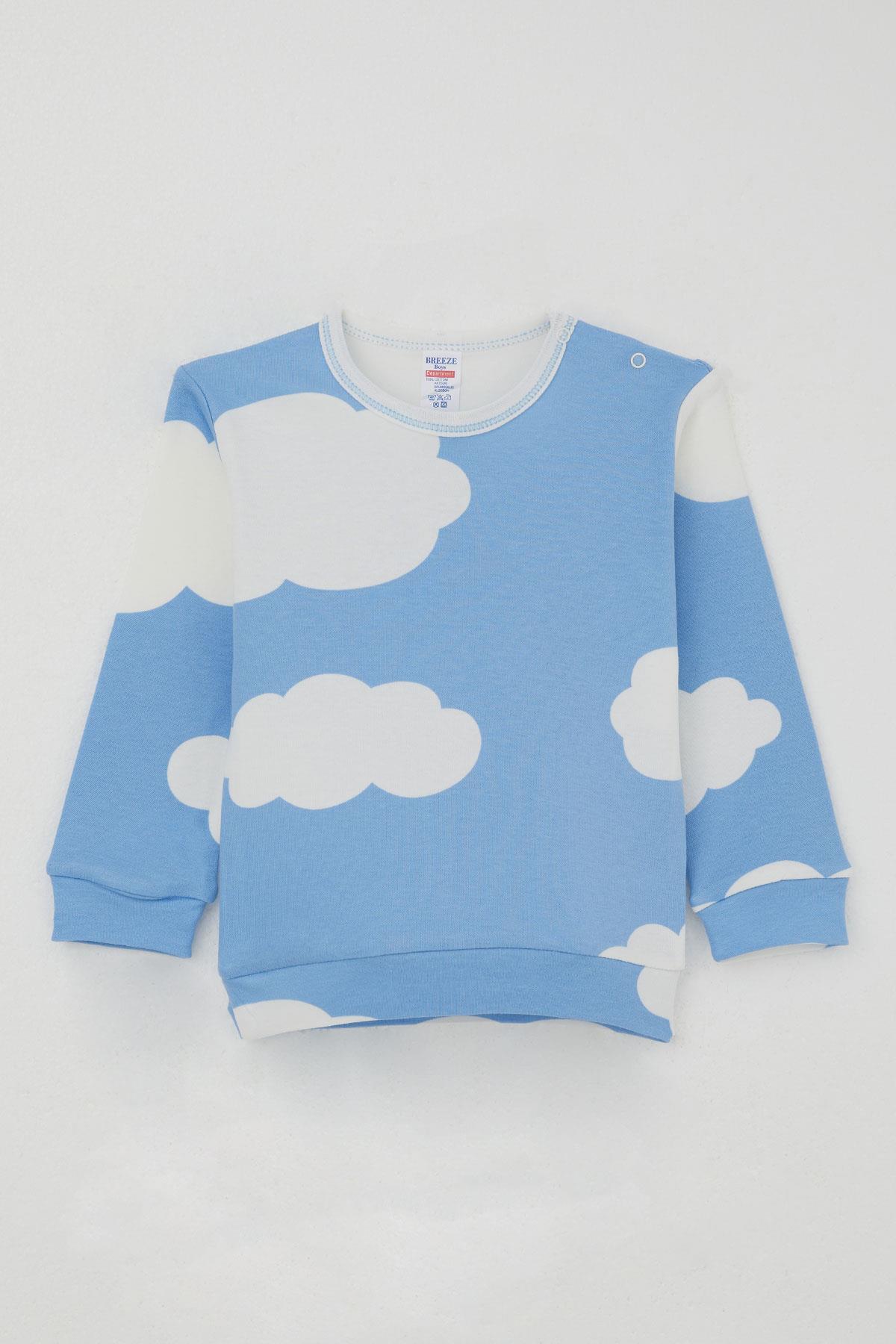 Breeze Erkek Bebek Pijama Takımı Omuzdan Patlı Bulut Desenli Mavi (4 Ay-1 Yaş)