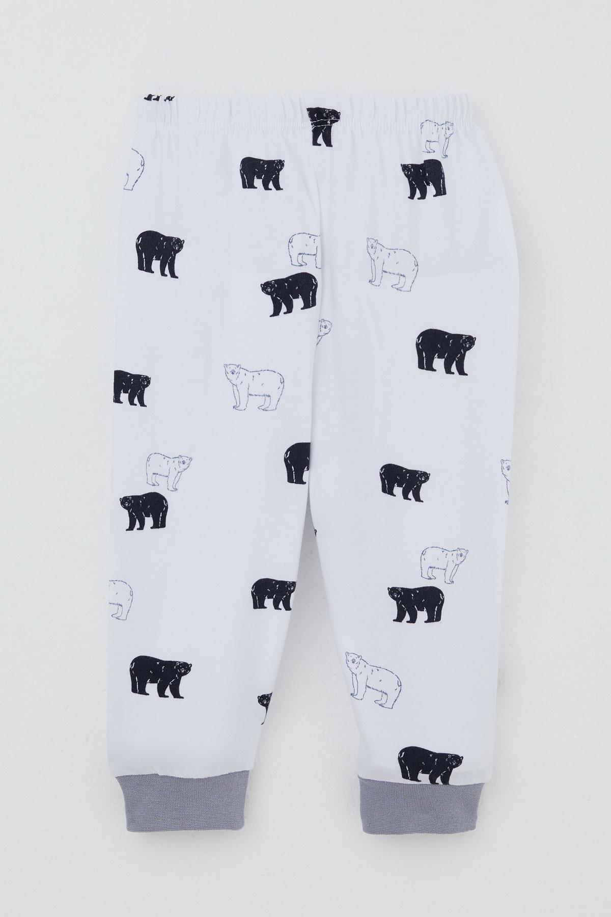 Breeze Erkek Bebek Pijama Takımı Omuzdan Patlı Sevimli Kutup Ayıcığı Desenli Beyaz (4 Ay-1 Yaş)