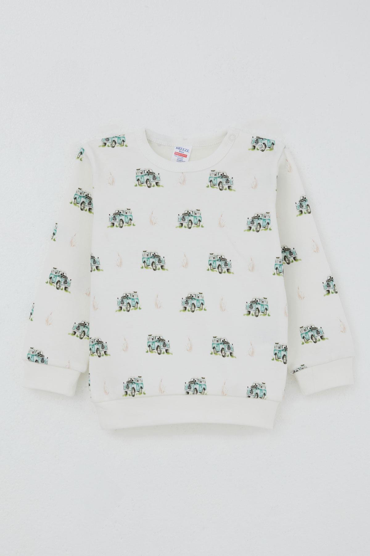 Breeze Erkek Bebek Pijama Takımı Omuzdan Patlı Macera Temalı Küçük Kaşif Ekru (4 Ay-1 Yaş)