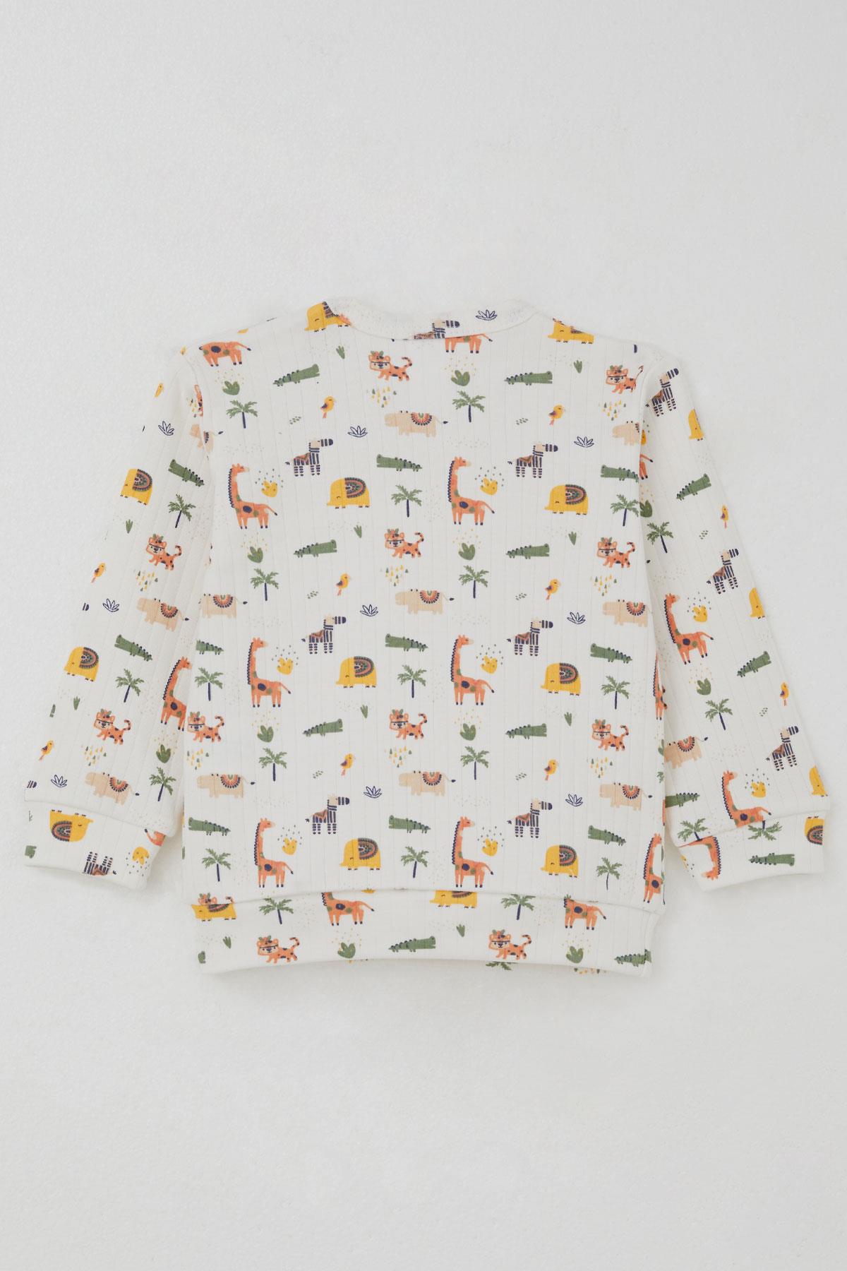 Breeze Erkek Bebek Pijama Takımı Omuzdan Patlı Bebek Hayvanat Bahçesi Ekru (4 Ay-1 Yaş)