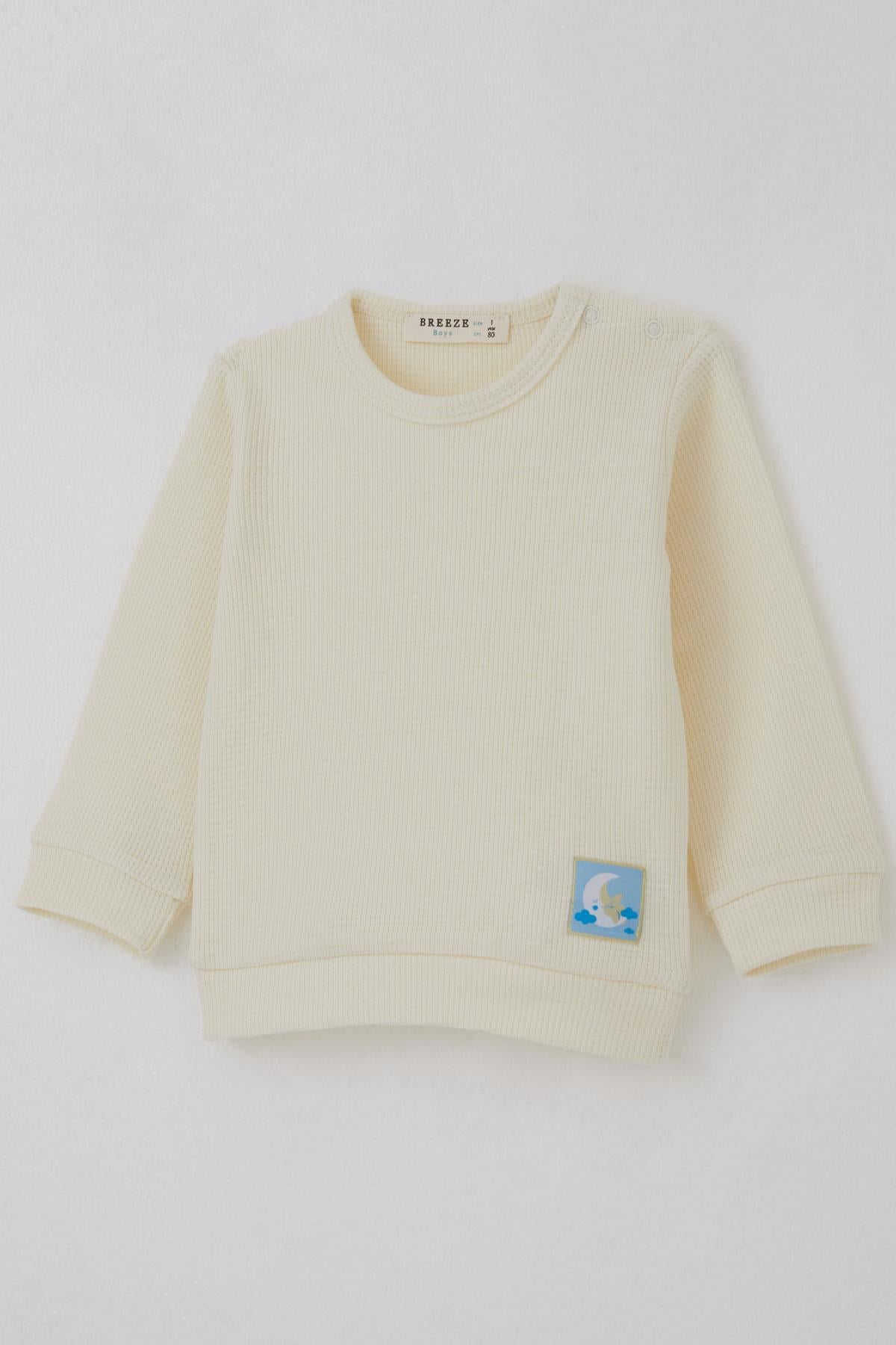Breeze Erkek Bebek Pijama Takımı Omuzdan Patlı Sevimli Uykucu Yıldız Armalı Krem (4 Ay-1 Yaş)