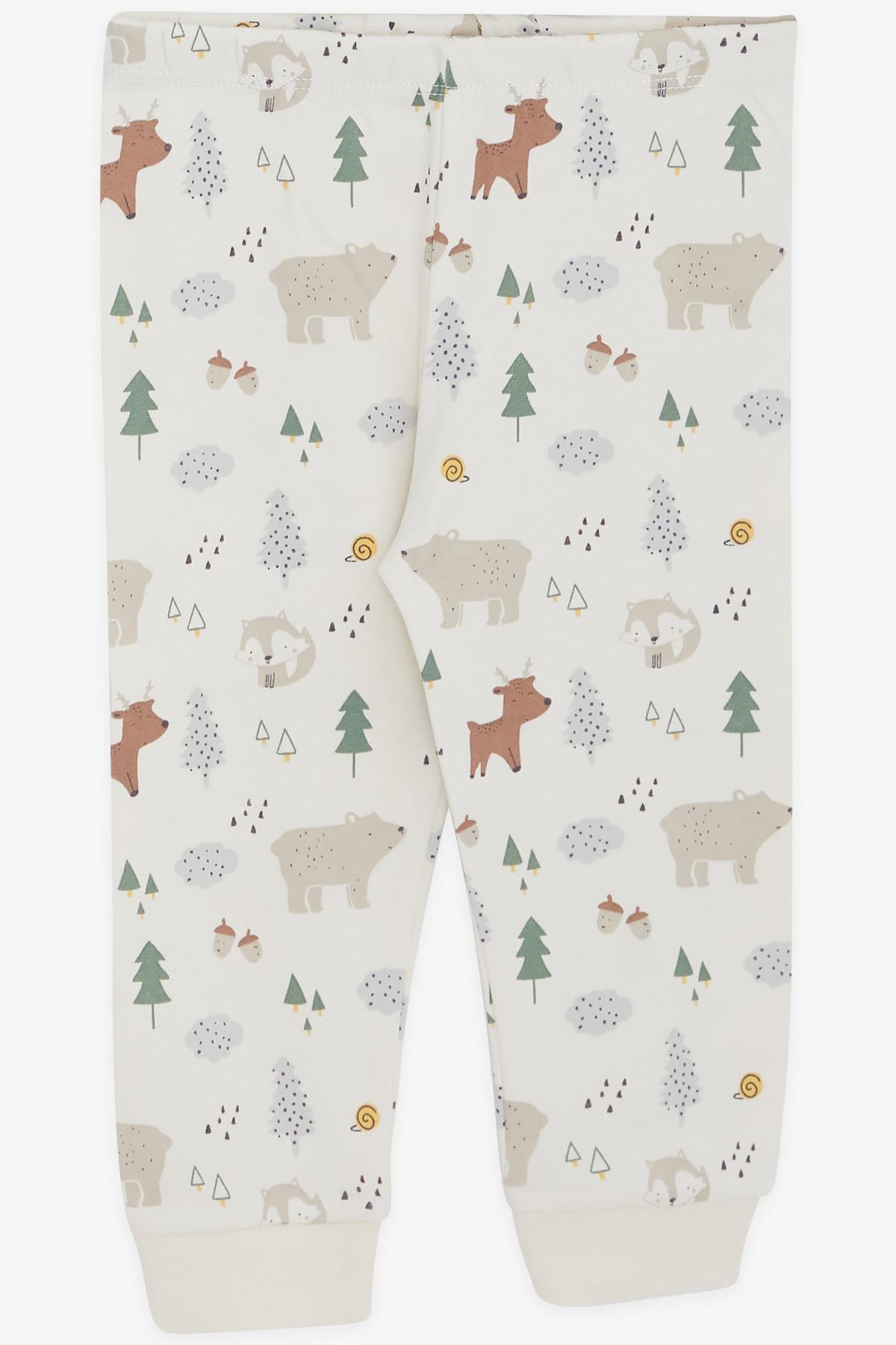 Breeze Erkek Bebek Pijama Takımı Orman Temalı Hayvancık Desenli Krem (4 Ay-1 Yaş)