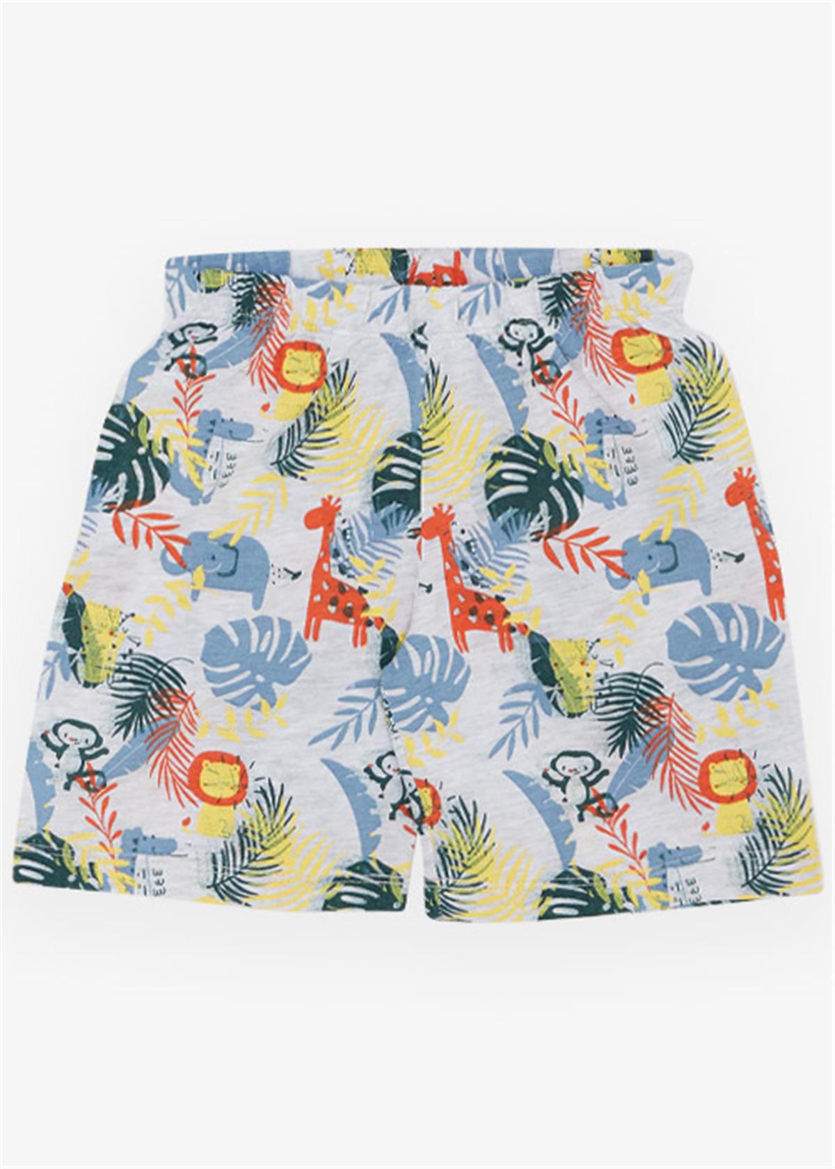 Breeze Erkek Bebek Pijama Takımı Orman Temalı Hayvancık Desenli Gri Melanj (9 Ay-3 Yaş)