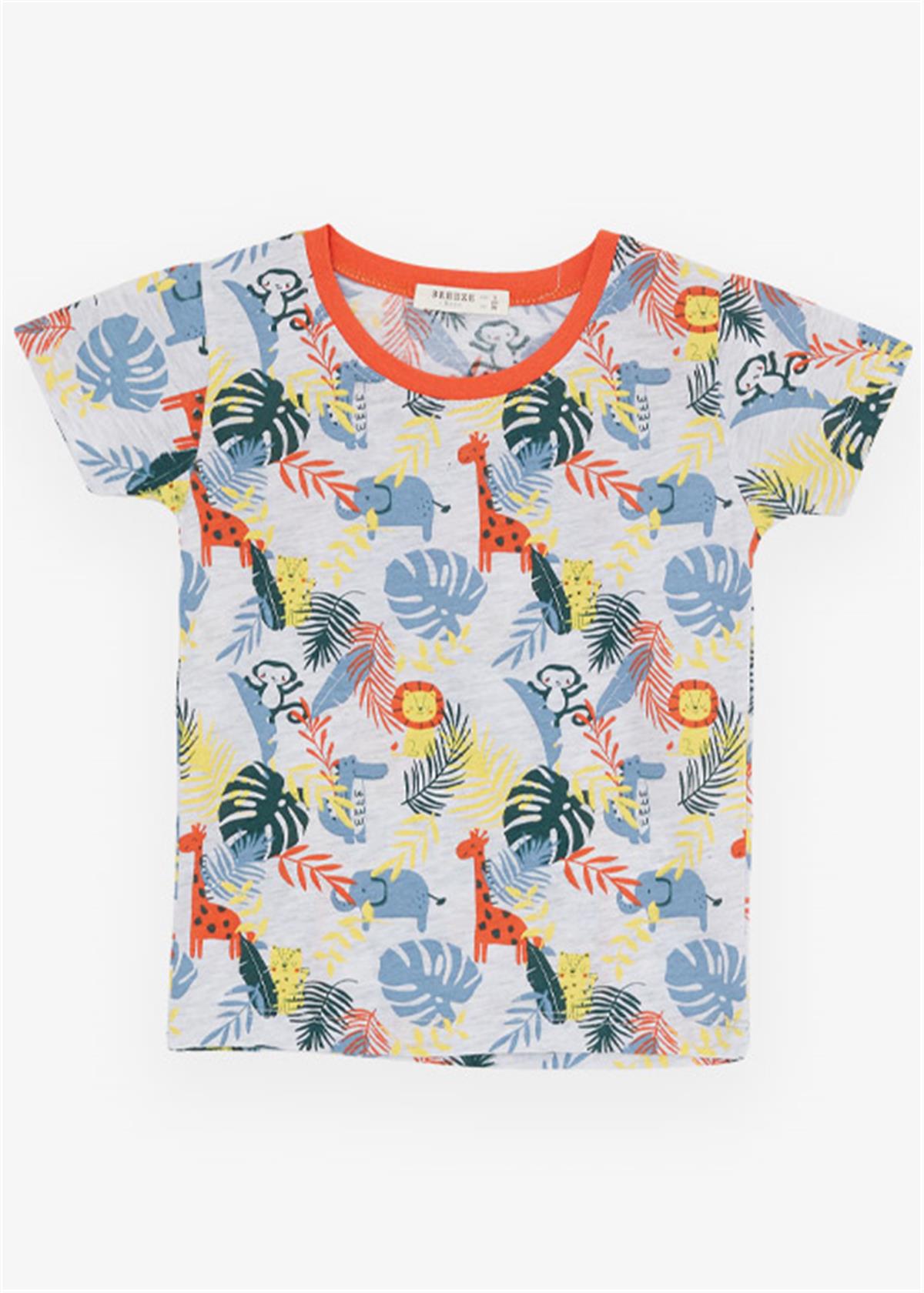 Breeze Erkek Bebek Pijama Takımı Orman Temalı Hayvancık Desenli Gri Melanj (9 Ay-3 Yaş)