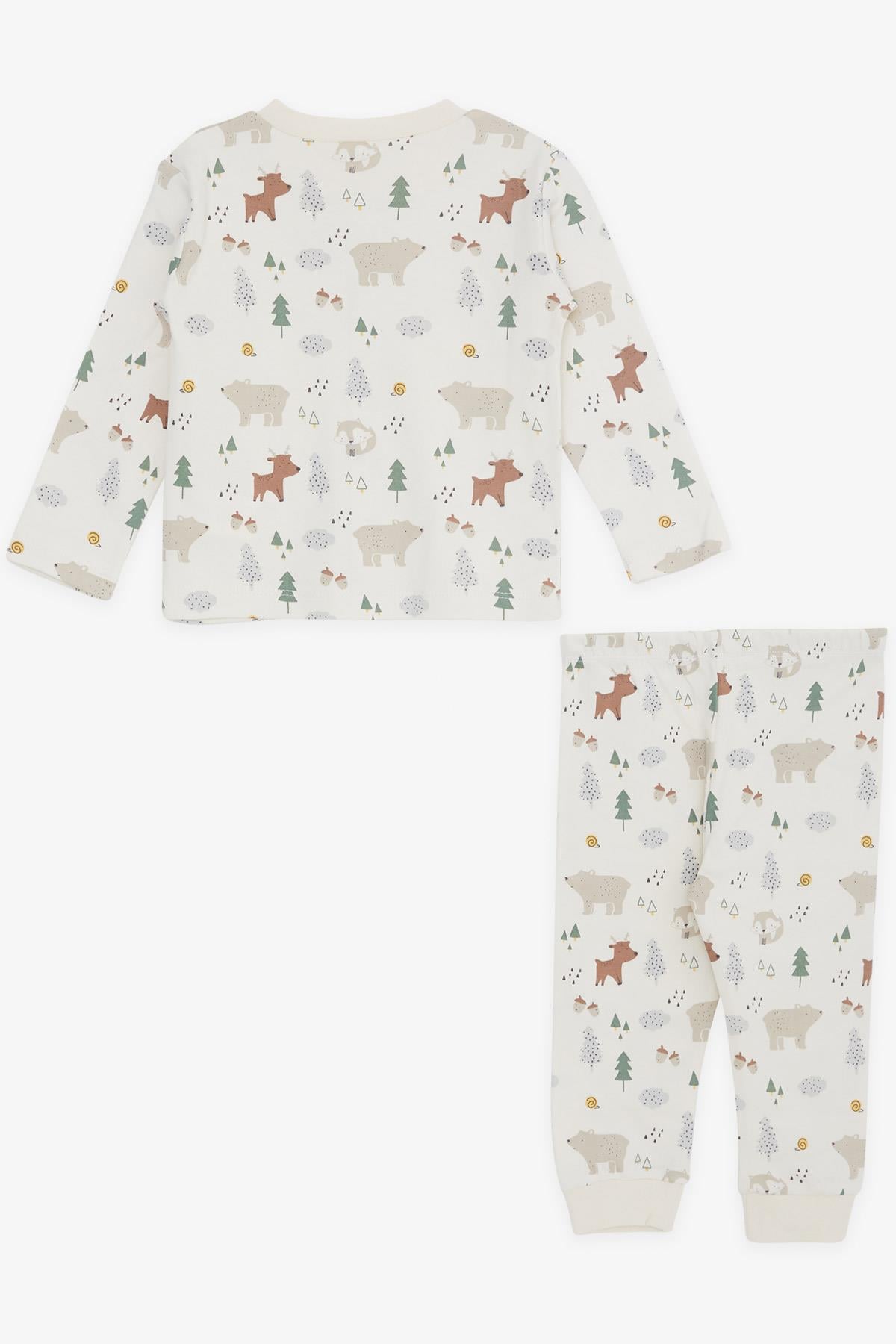 Breeze Erkek Bebek Pijama Takımı Orman Temalı Hayvancık Desenli Krem (4 Ay-1 Yaş)