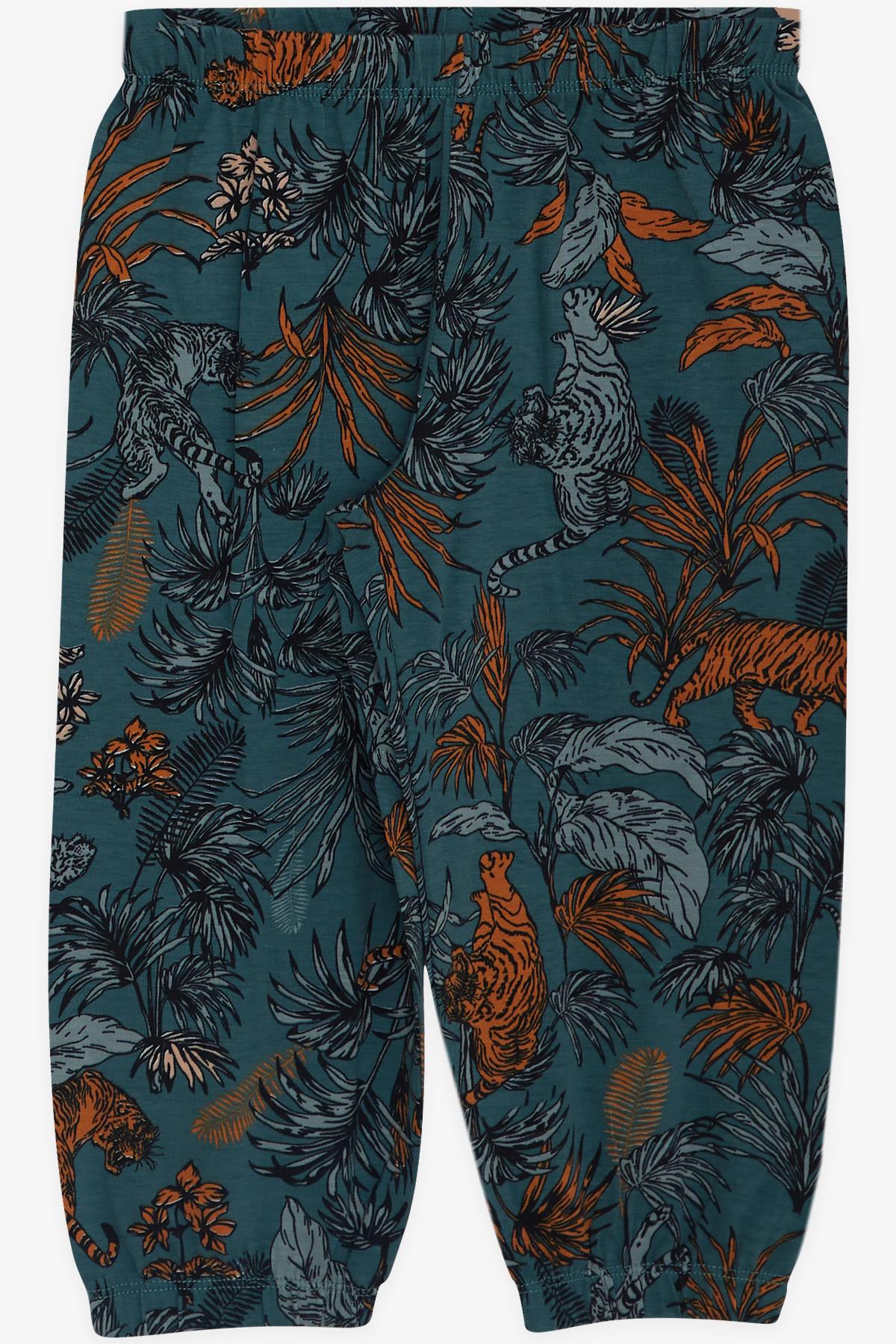 Breeze Erkek Bebek Pijama Takımı Orman Temalı Aslan Desenli Zümrüt Yeşili (9 Ay-3 Yaş)