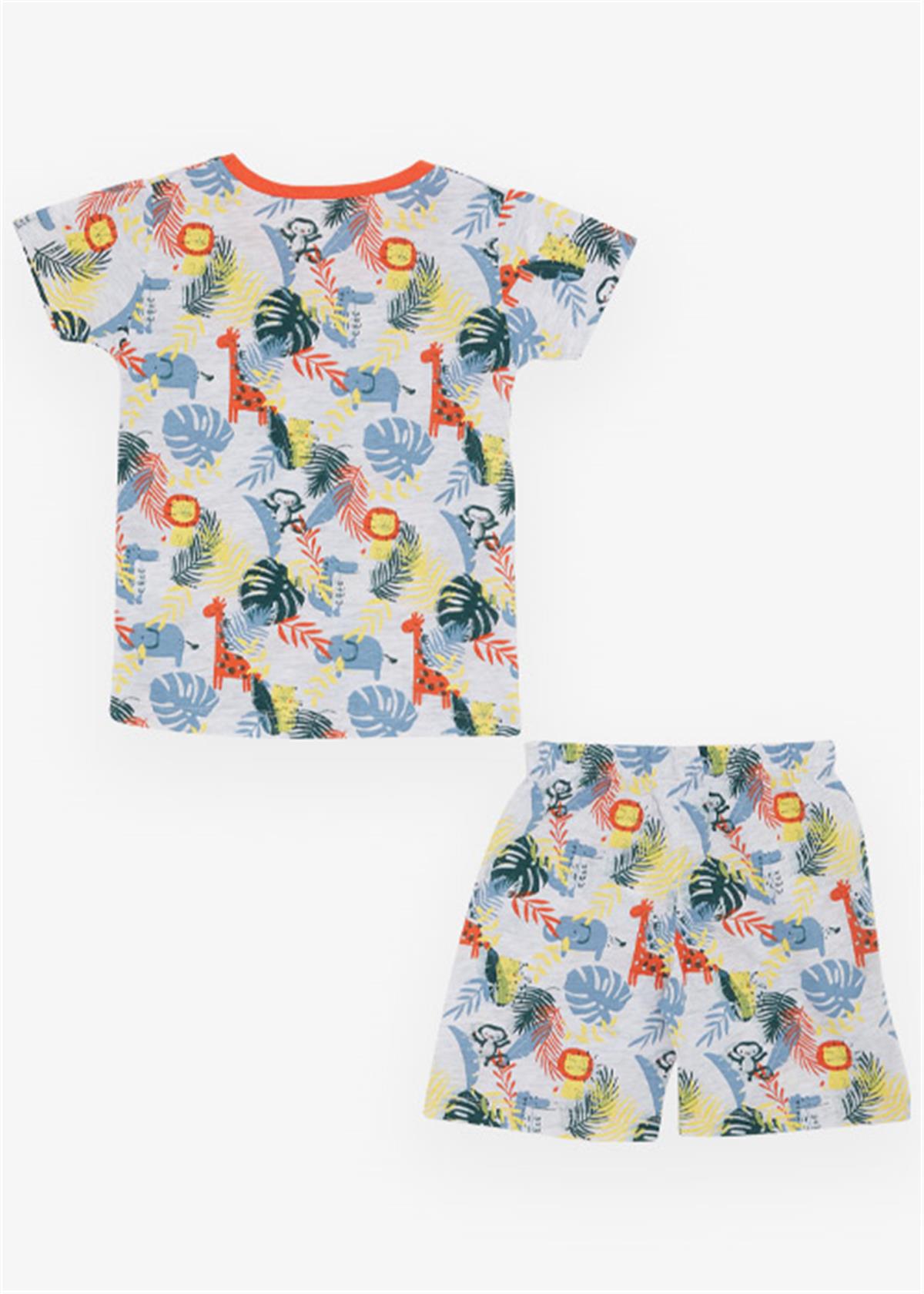 Breeze Erkek Bebek Pijama Takımı Orman Temalı Hayvancık Desenli Gri Melanj (9 Ay-3 Yaş)