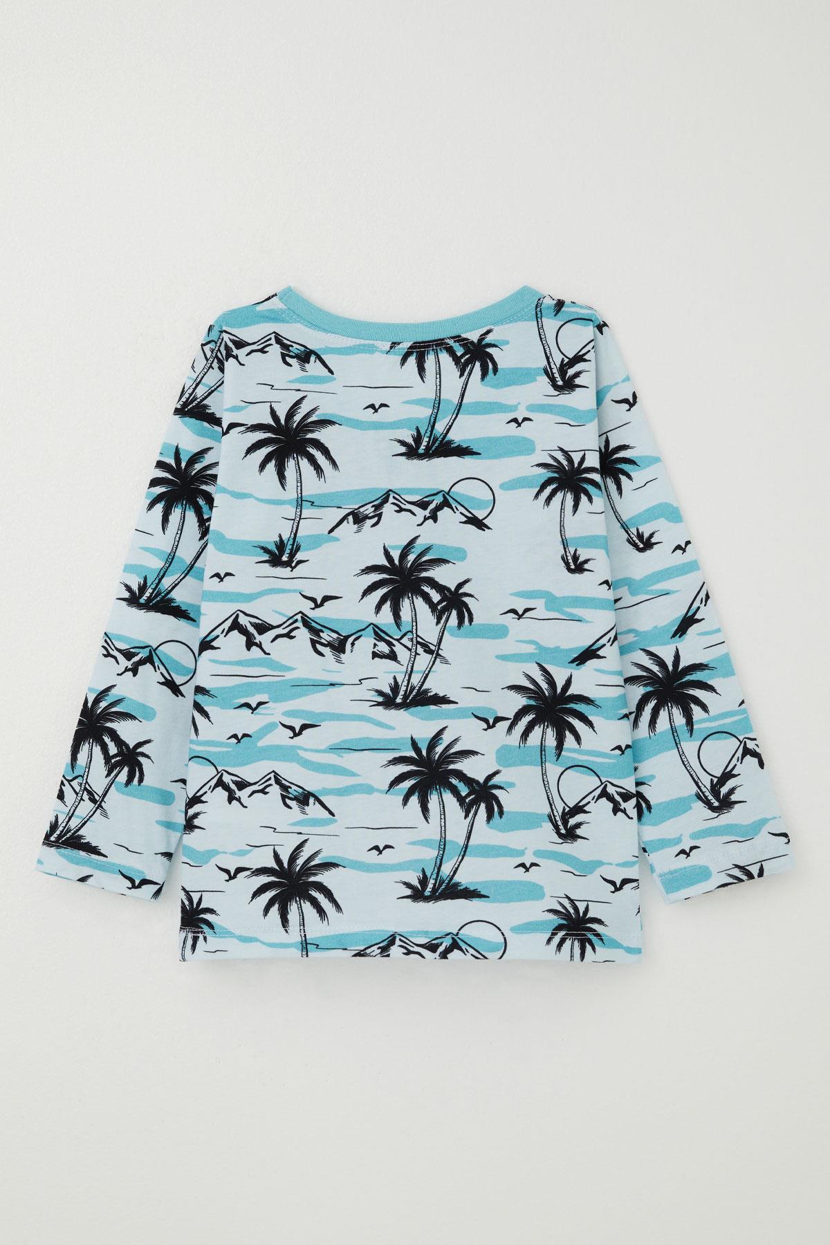 Breeze Erkek Bebek Pijama Takımı Palmiye Ağacı Desenli Açık Mavi (9 Ay-3 Yaş)