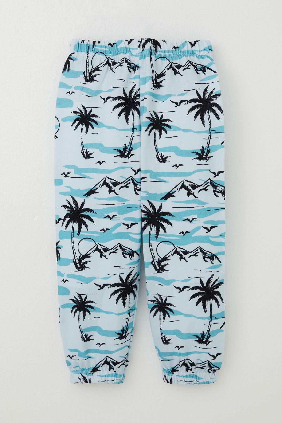 Breeze Erkek Bebek Pijama Takımı Palmiye Ağacı Desenli Açık Mavi (9 Ay-3 Yaş)