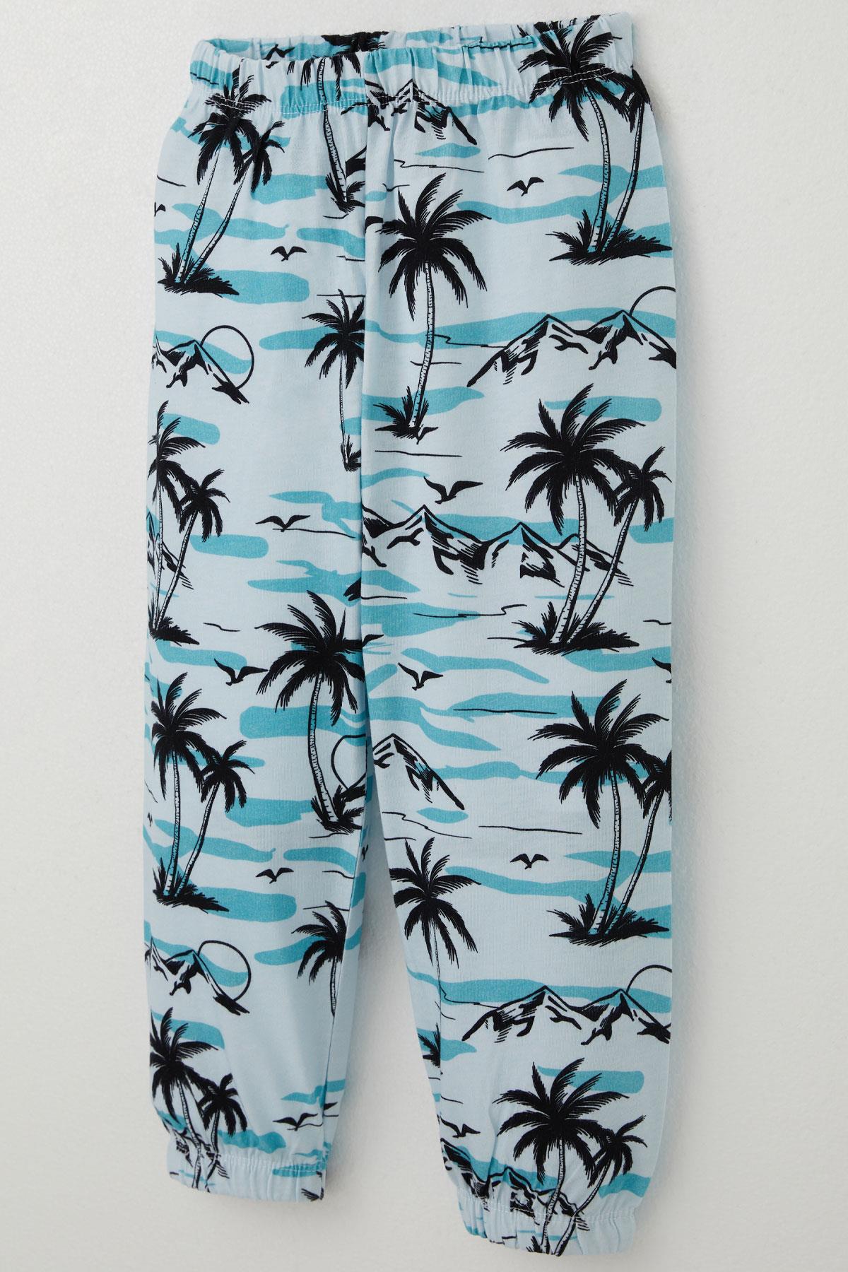 Breeze Erkek Bebek Pijama Takımı Palmiye Ağacı Desenli Açık Mavi (9 Ay-3 Yaş)