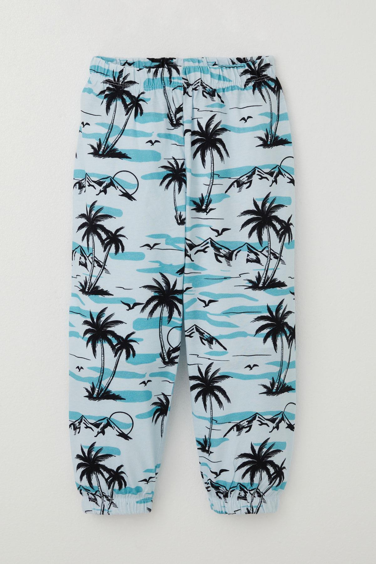 Breeze Erkek Bebek Pijama Takımı Palmiye Ağacı Desenli Açık Mavi (9 Ay-3 Yaş)