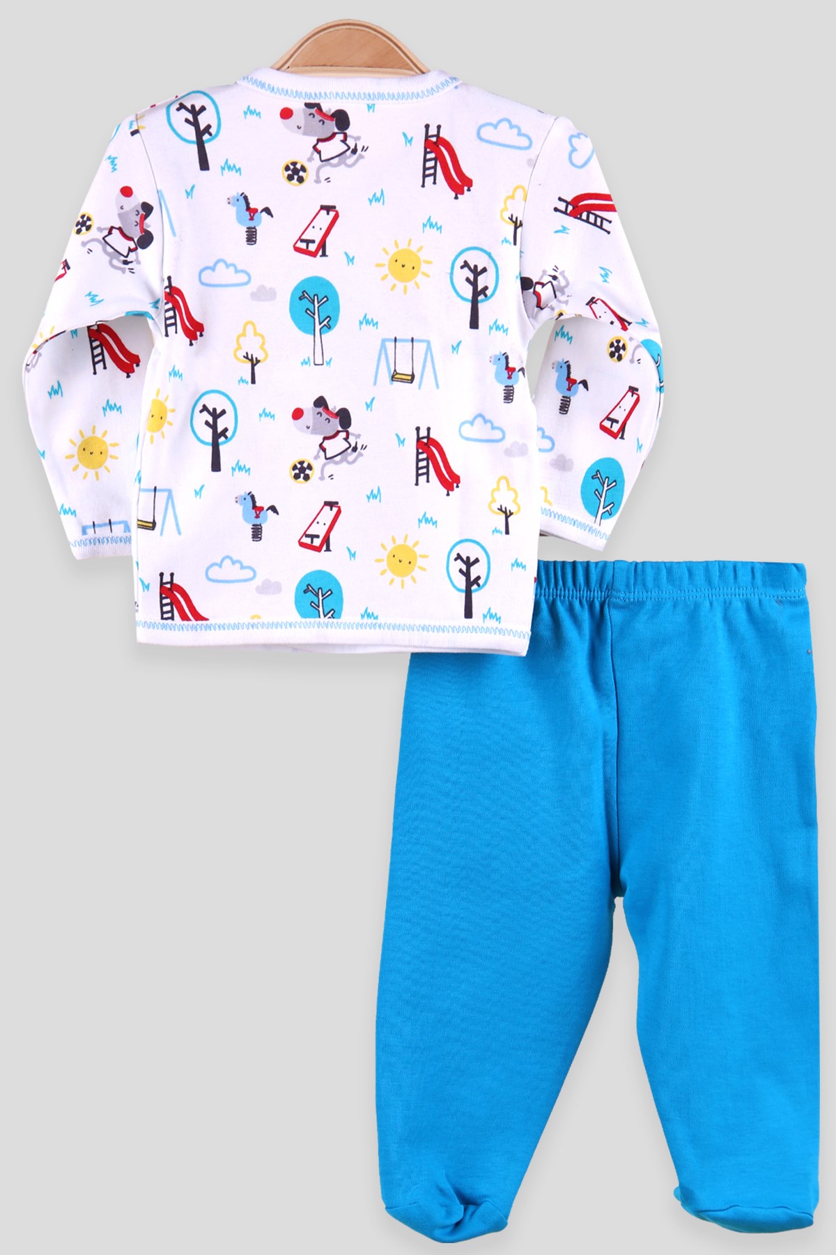Breeze Erkek Bebek Pijama Takımı Park Baskılı Mavi (0-4 Ay)