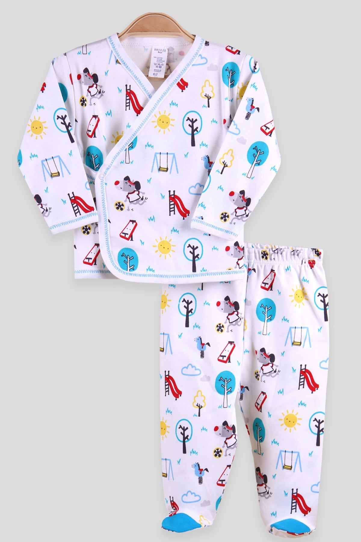 Breeze Erkek Bebek Pijama Takımı Park Baskılı Mavi (0-4 Ay)