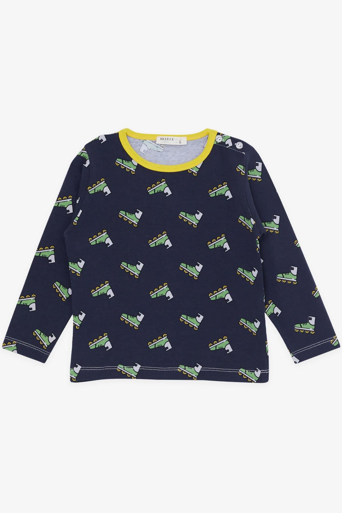 Breeze Erkek Bebek Pijama Takımı Paten Desenli Lacivert (9 Ay-3 Yaş)