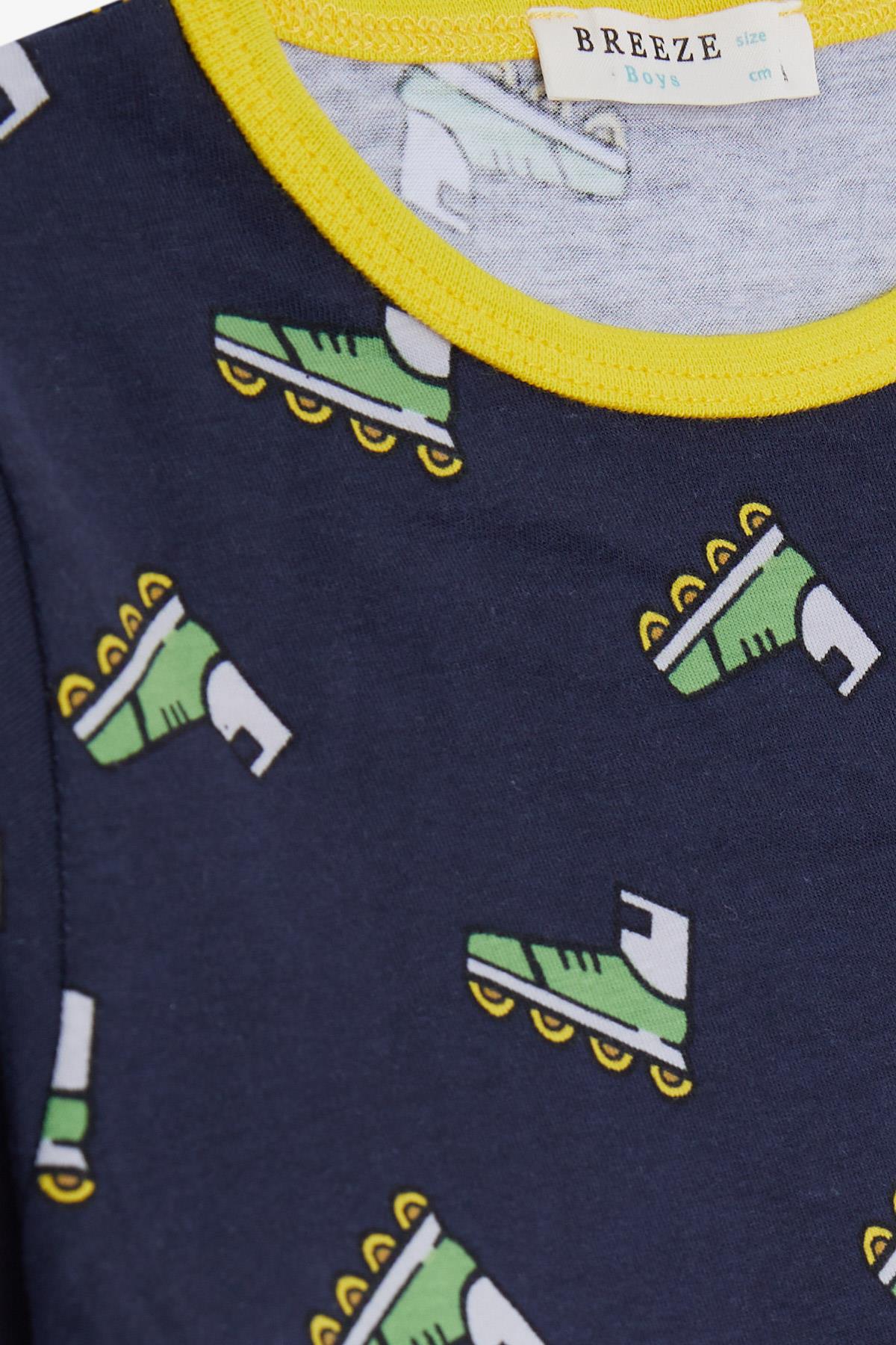 Breeze Erkek Bebek Pijama Takımı Paten Desenli Lacivert (9 Ay-3 Yaş)