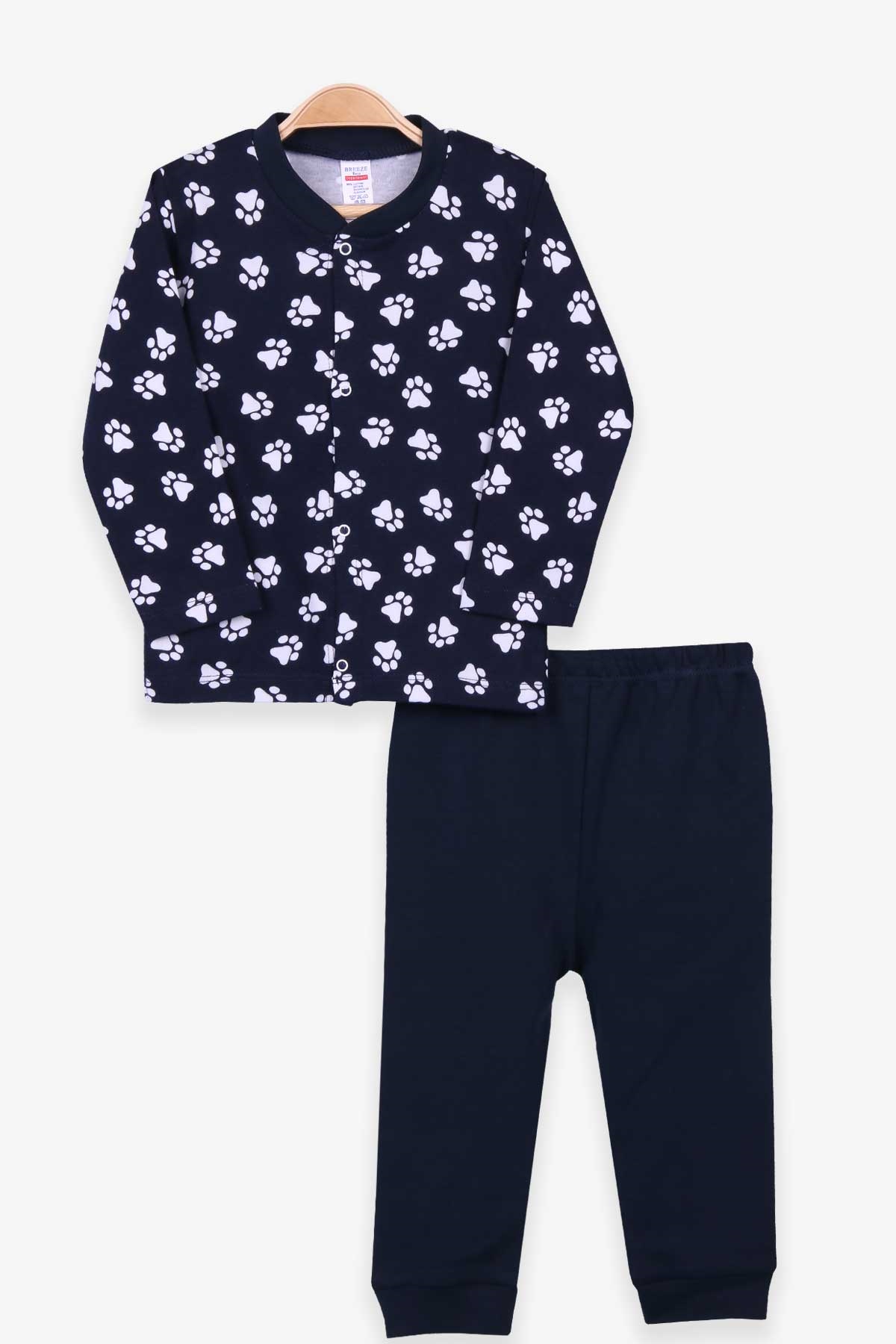 Breeze Erkek Bebek Pijama Takımı Pati Desenli Lacivert (4 Ay-1 Yaş)