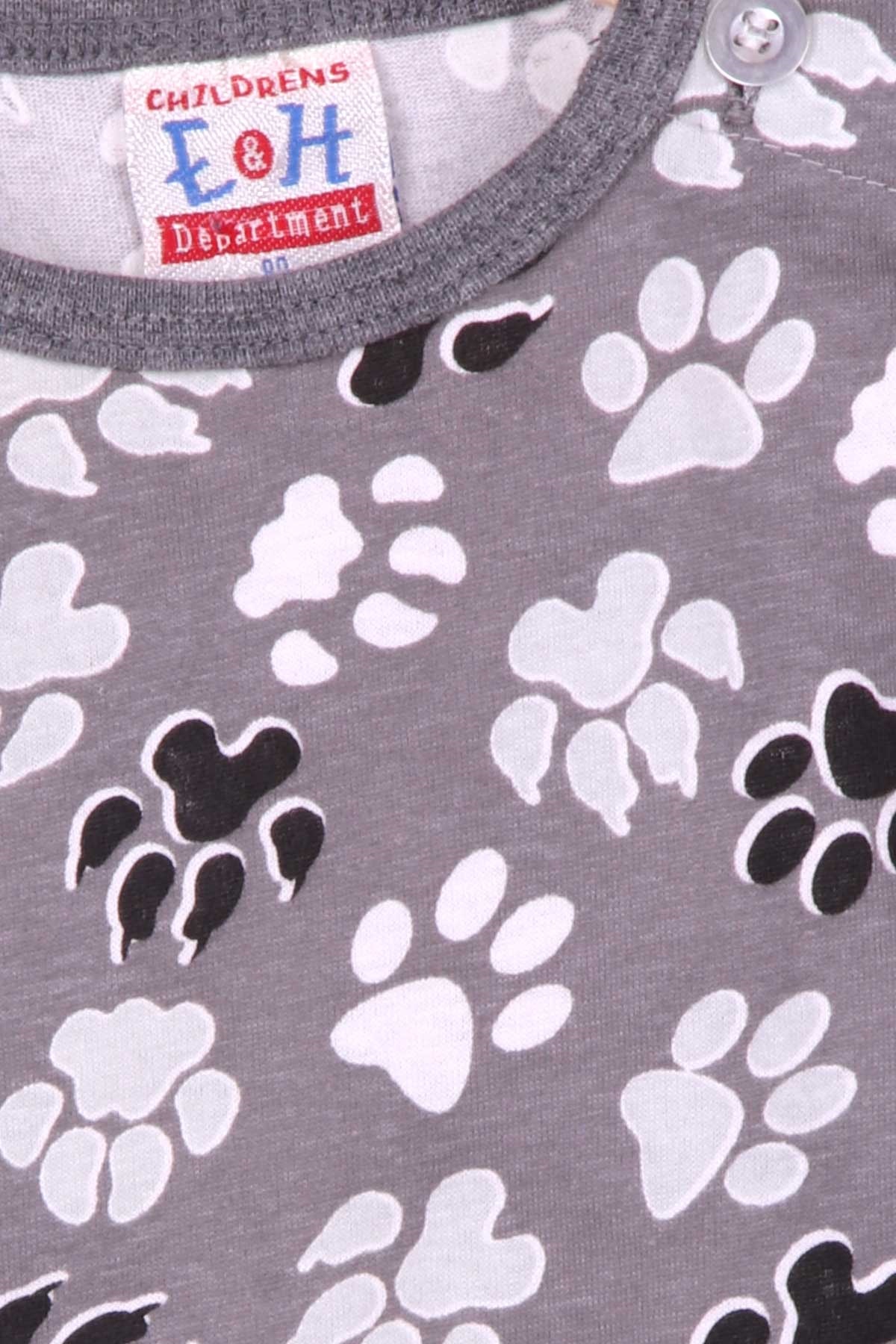 Breeze Erkek Bebek Pijama Takımı Pati Desenli Gri (9 Ay-3 Yaş)