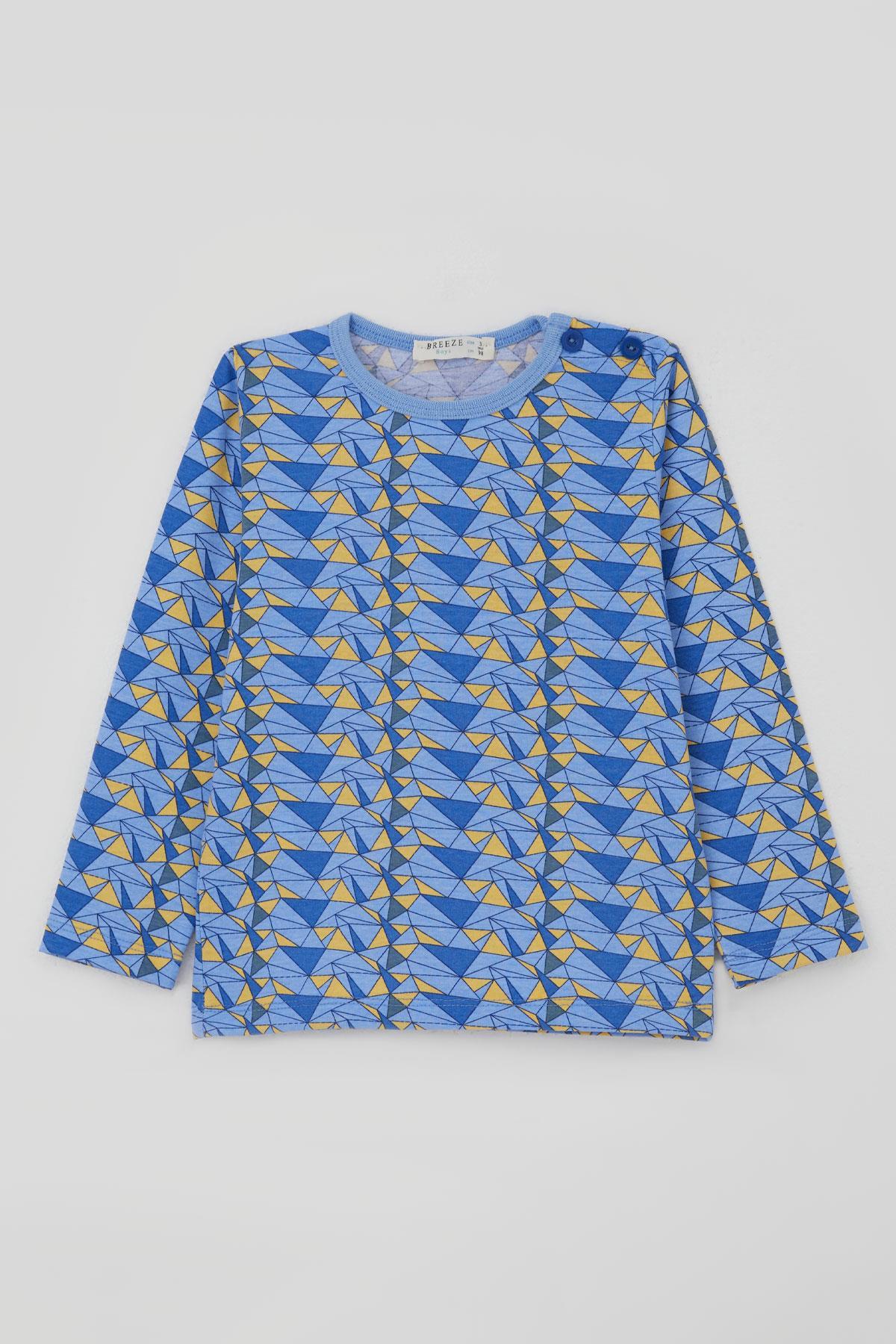 Breeze Erkek Bebek Pijama Takımı Renk Üçgeni Açık Mavi (9 Ay-3 Yaş)